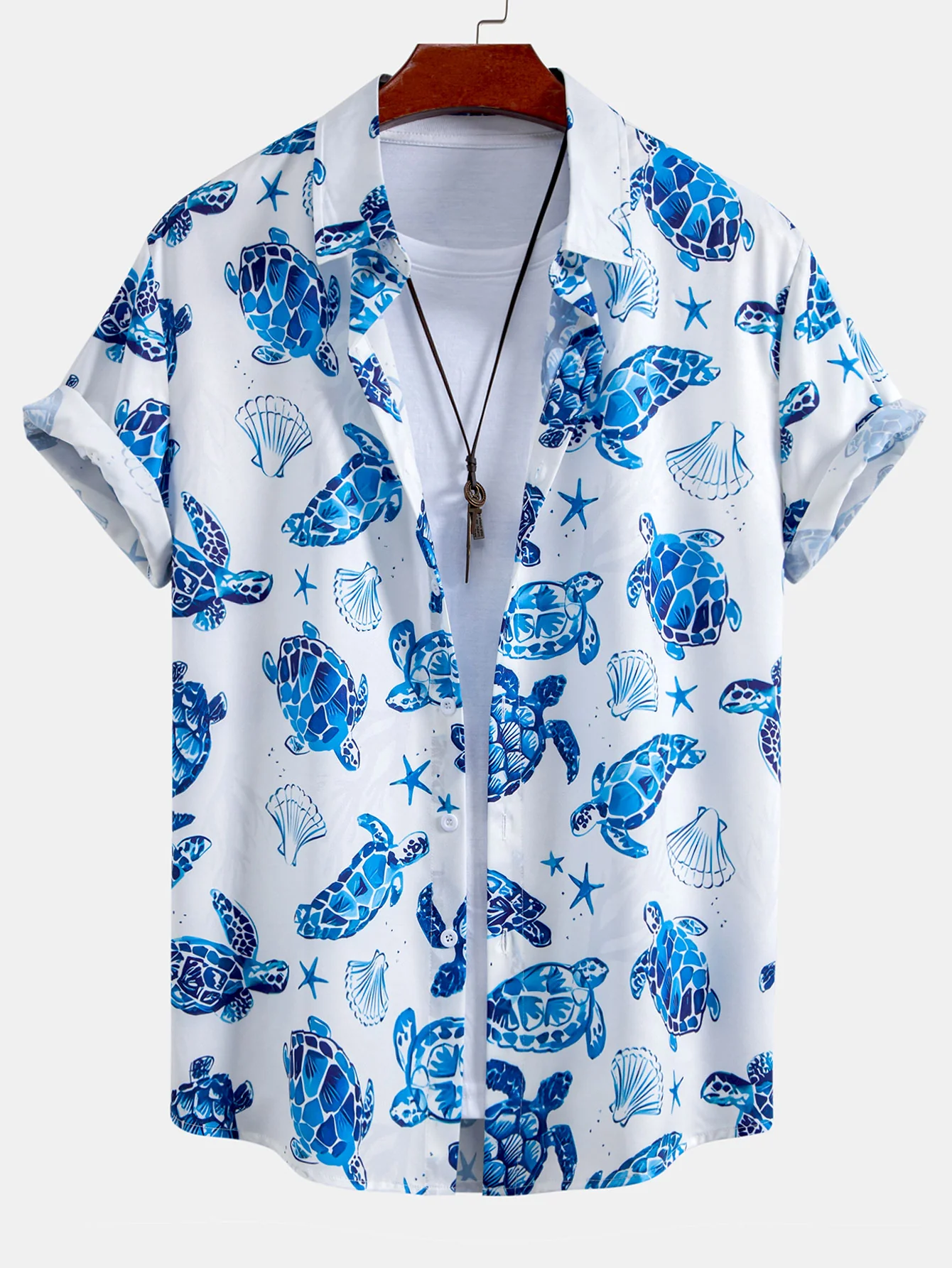 Turtle Print Hemd mit Knöpfen & gestreifte Badeshorts - Image 2