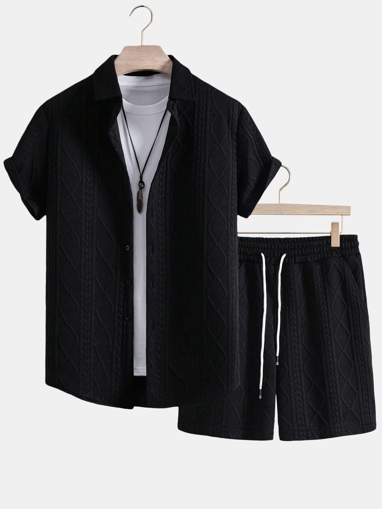 Twist Geometry Jacquard Hemd mit Knöpfen & Drawstring Shorts - Image 3