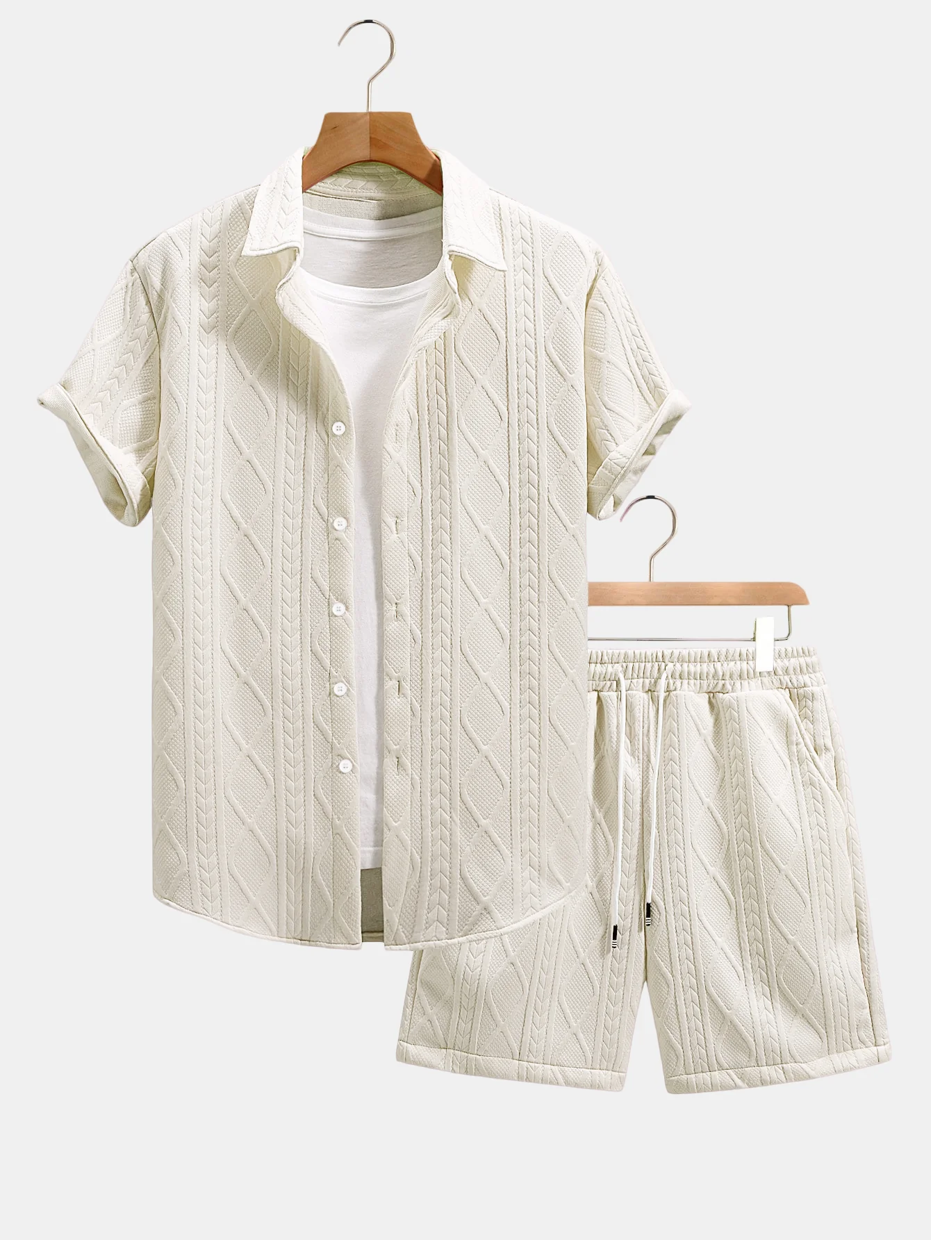 Twist Geometry Jacquard Hemd mit Knöpfen & Drawstring Shorts - Image 4