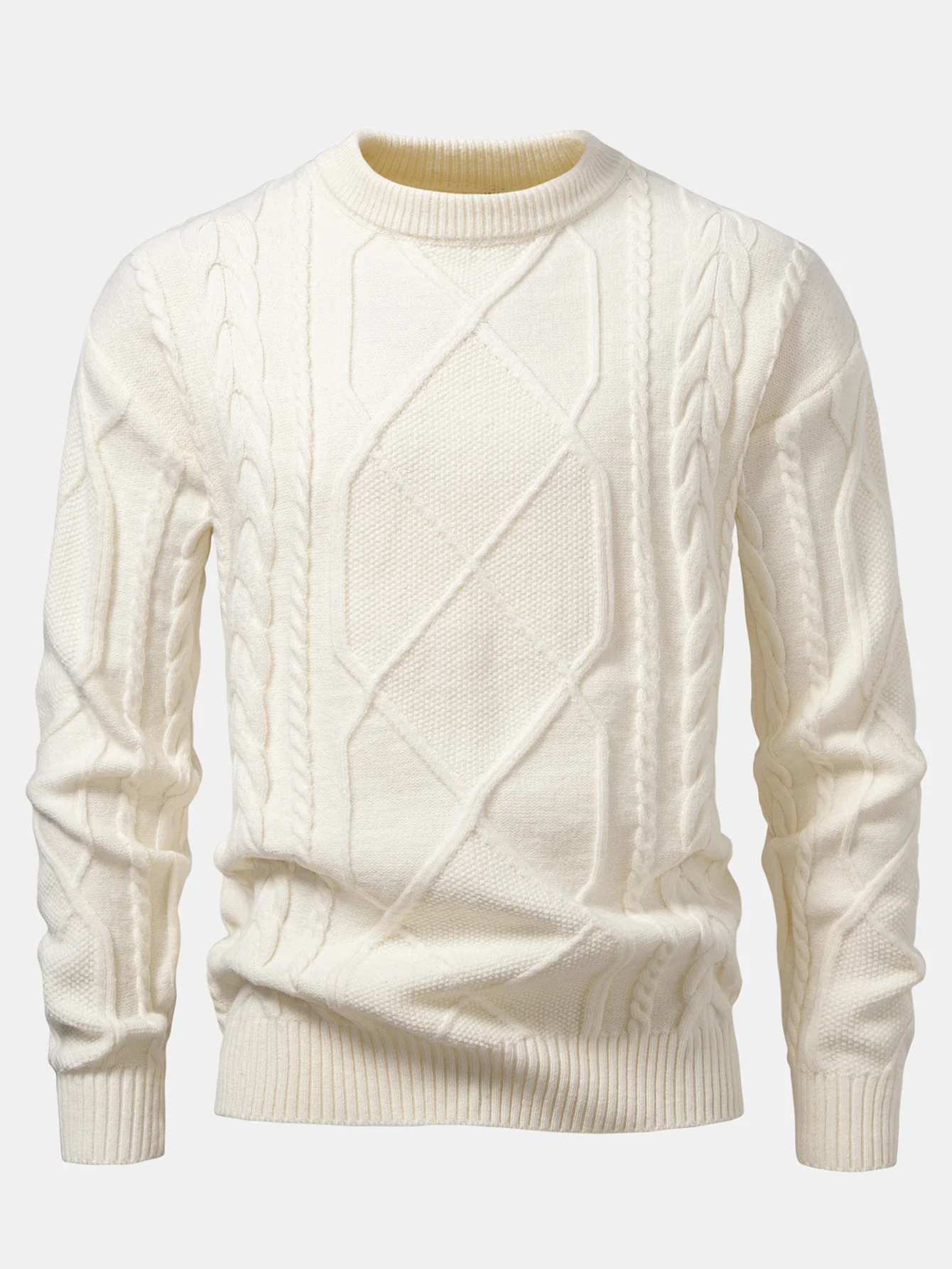 Schwerer Jacquard-Pullover mit Rundhalsausschnitt und Twist-Muster