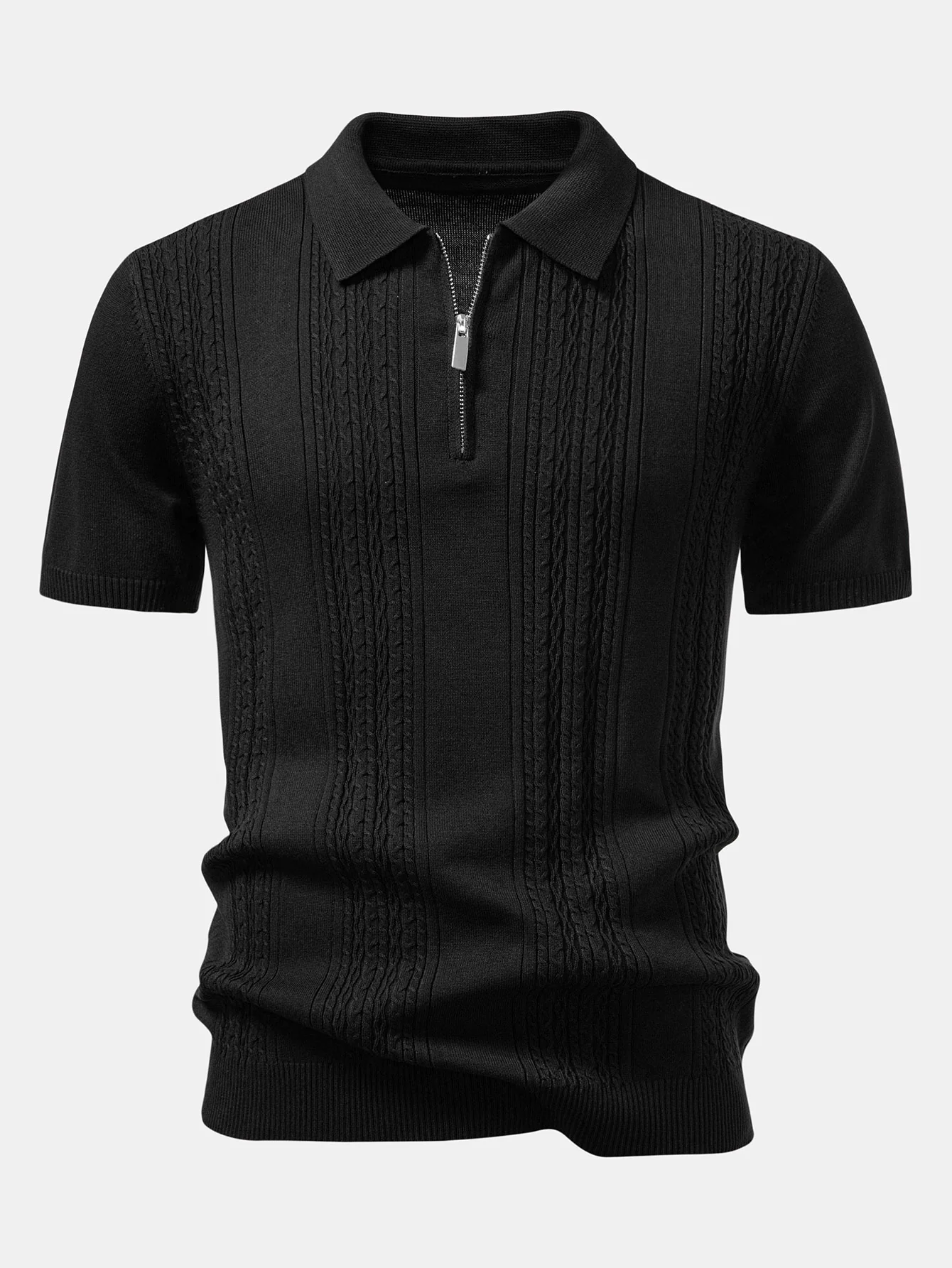 Twist Jacquard gestricktes Poloshirt mit Reißverschluss - Image 5