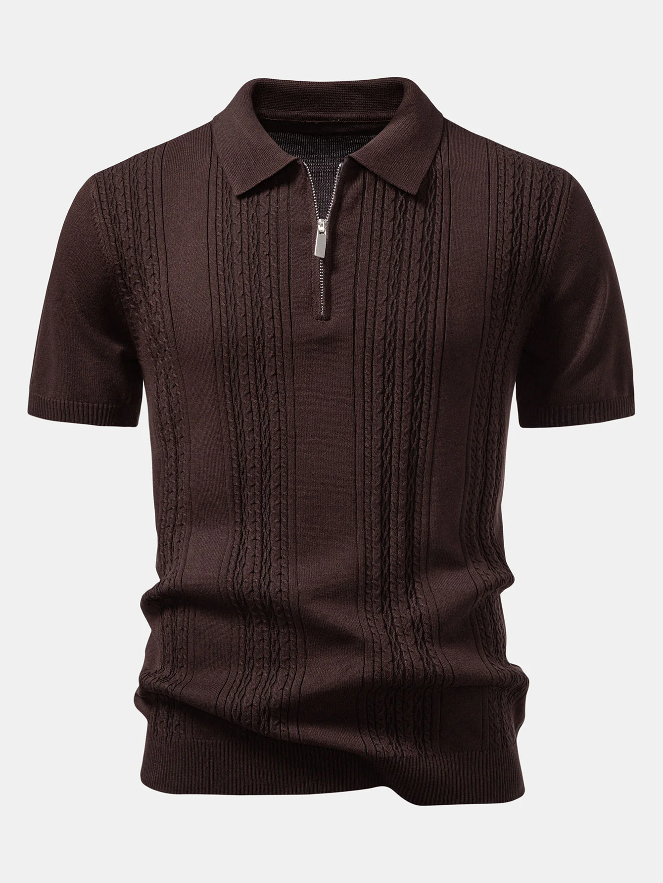 Twist Jacquard gestricktes Poloshirt mit Reißverschluss - Image 7
