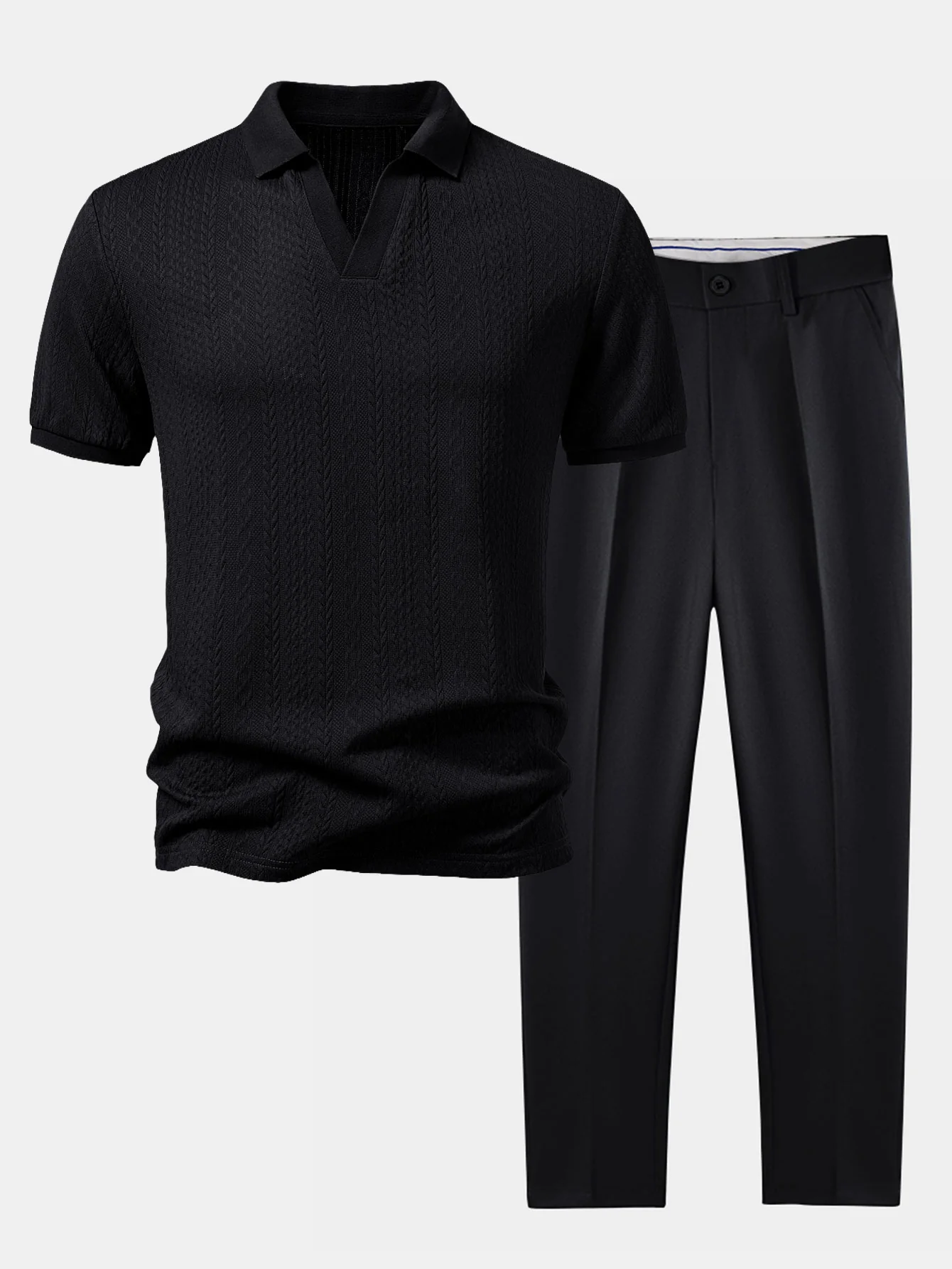 Twist Jacquard V Neck Polo & Slim Fit Tapered Trousers - Image 2