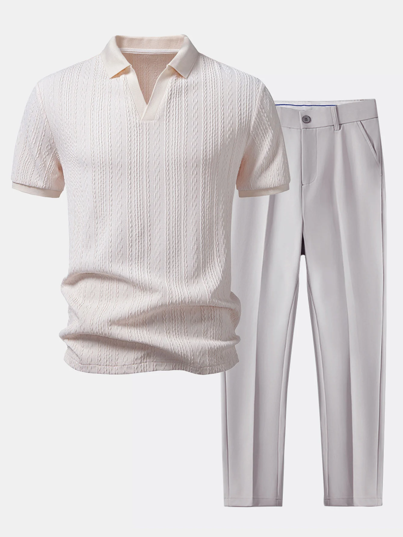 Twist Jacquard V Neck Polo & Slim Fit Tapered Trousers - Image 3