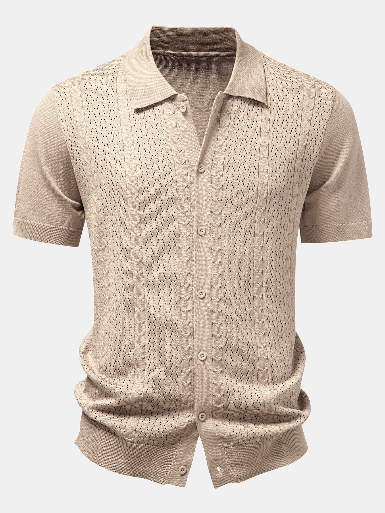 Twisted Jacquard Button Up Knit Shirt & Straight Leg Linen Pants - Image 4