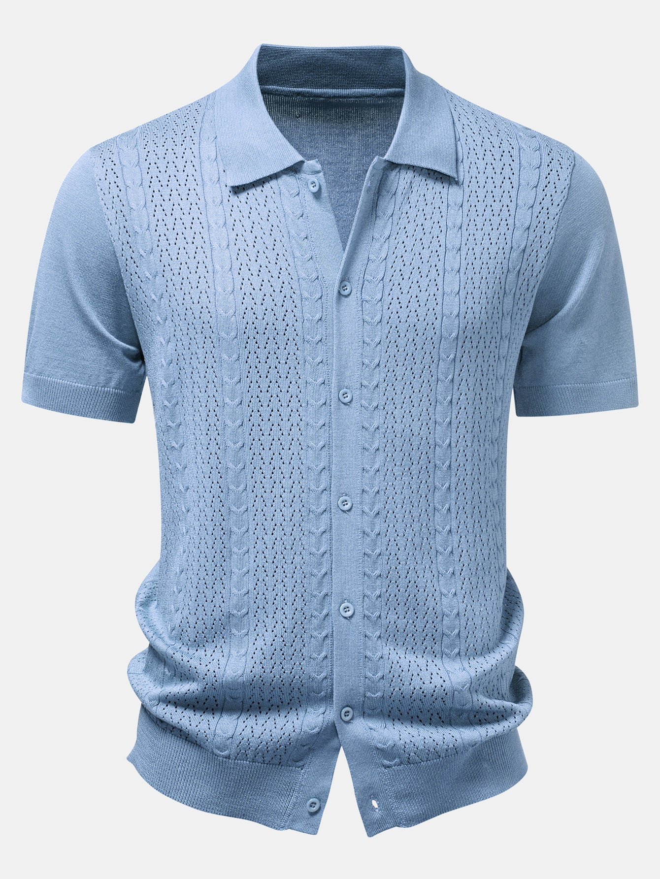 Twisted Jacquard Button Up Knit Shirt & Straight Leg Linen Pants - Image 6