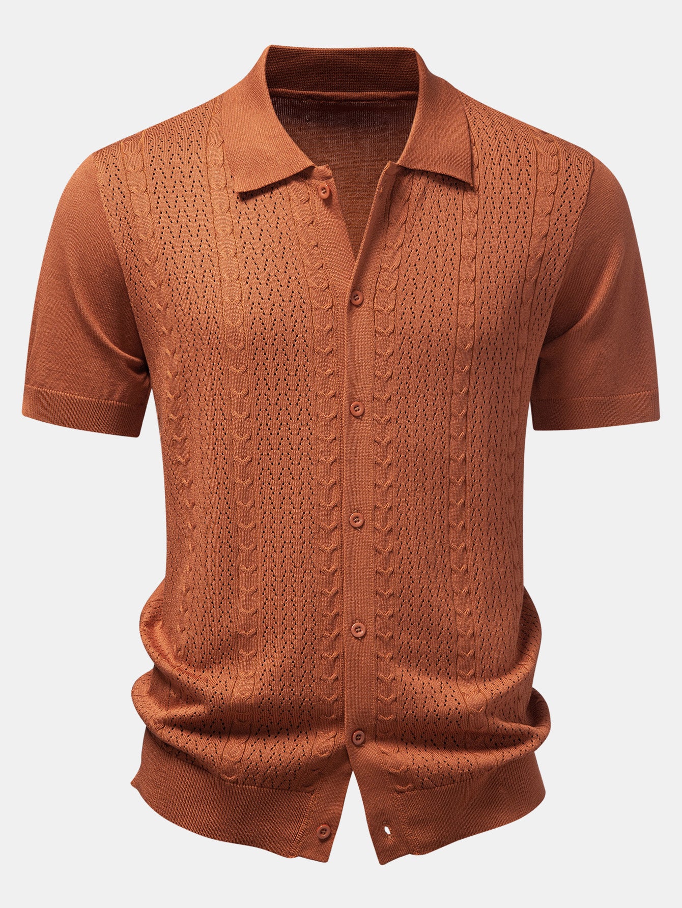 Twisted Jacquard Button Up Knit Shirt & Straight Leg Linen Pants - Image 8