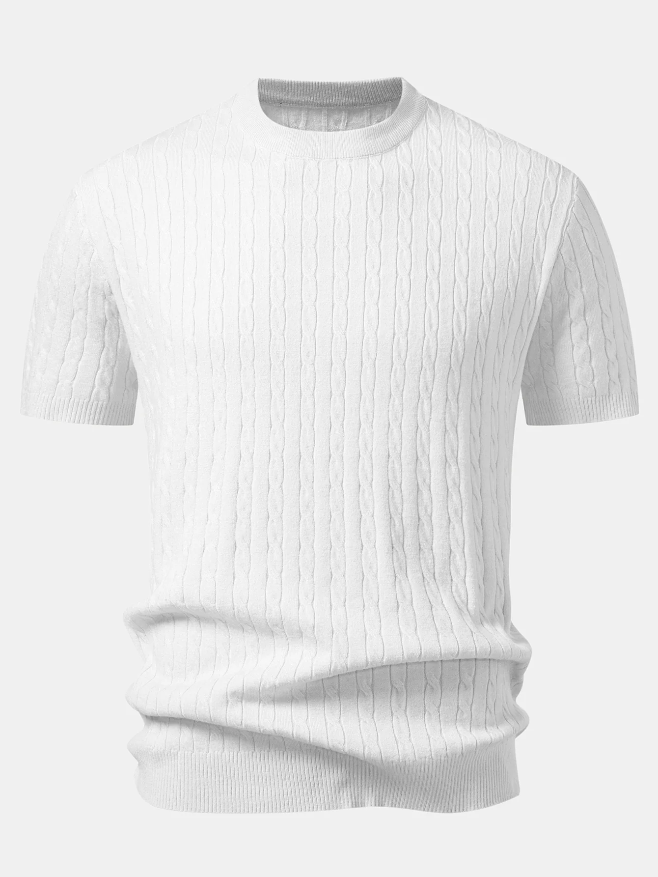 Twisted Jacquard Crew Collar Knit T-Shirt - Image 11