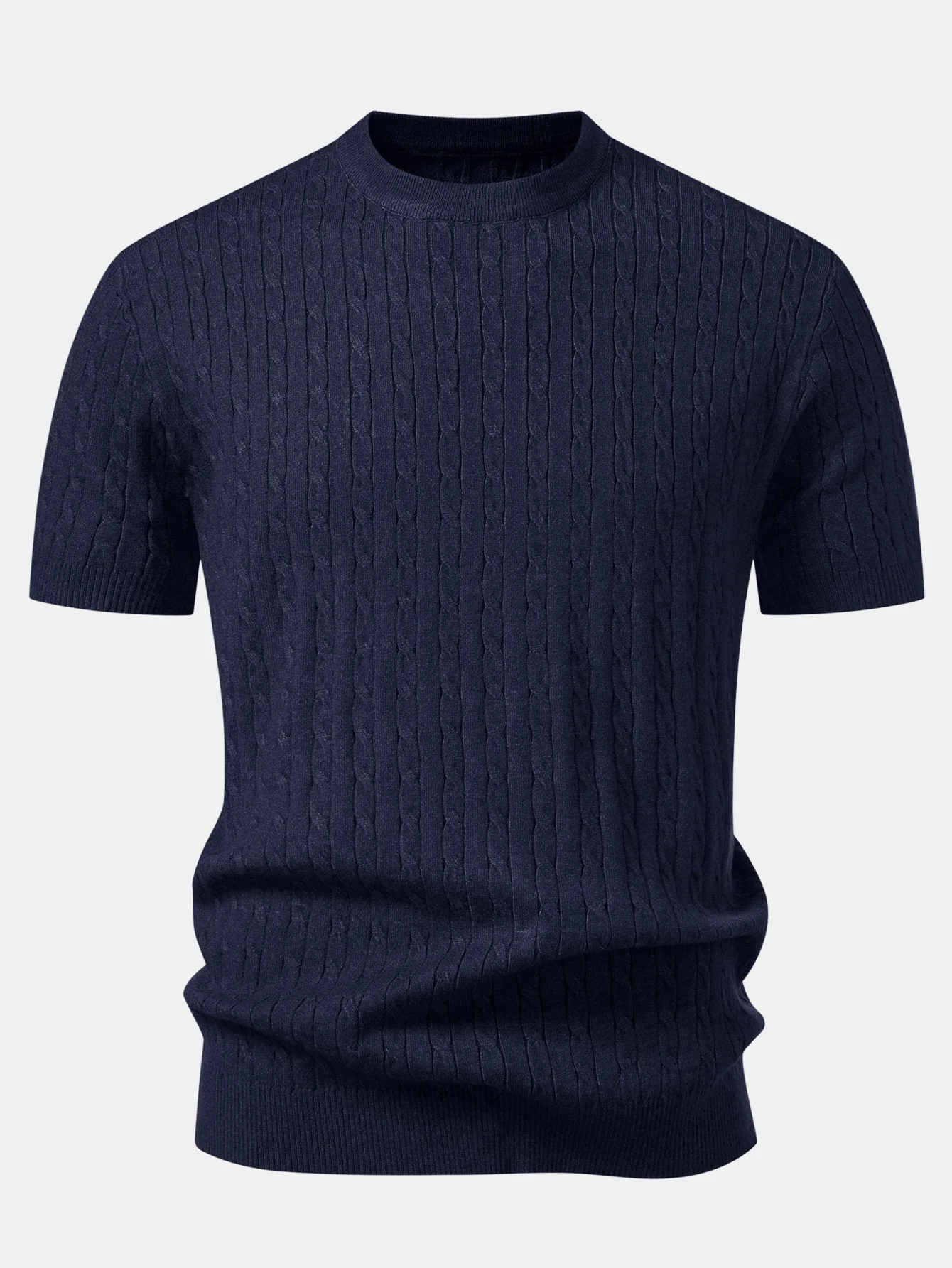 Twisted Jacquard Crew Collar Knit T-Shirt - Image 3
