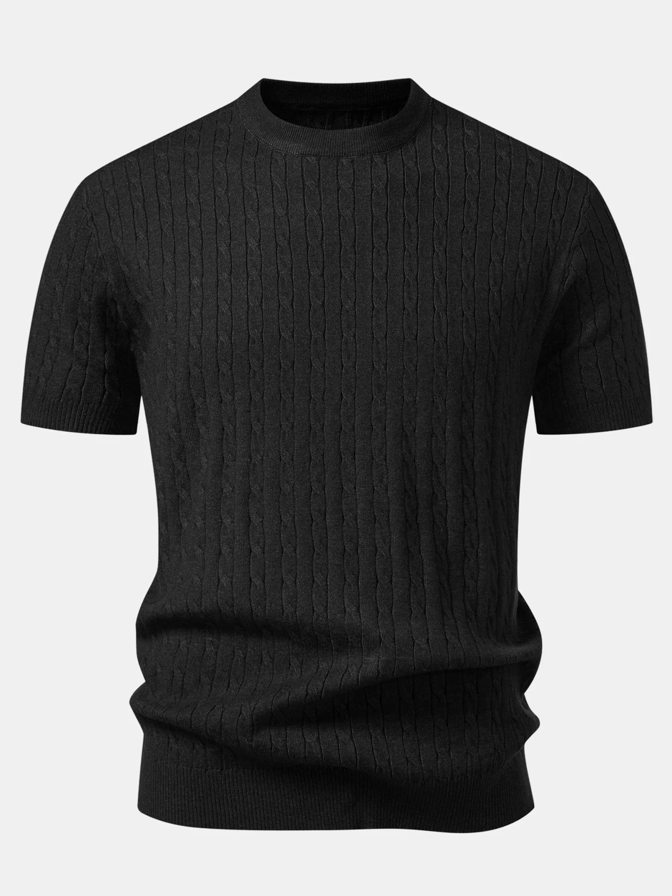 Twisted Jacquard Crew Collar Knit T-Shirt - Image 5