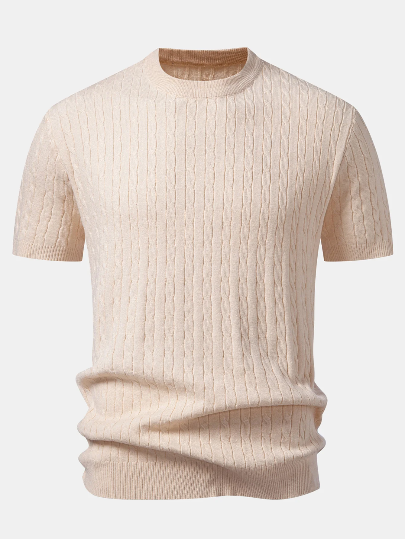 Twisted Jacquard Crew Collar Knit T-Shirt - Image 9