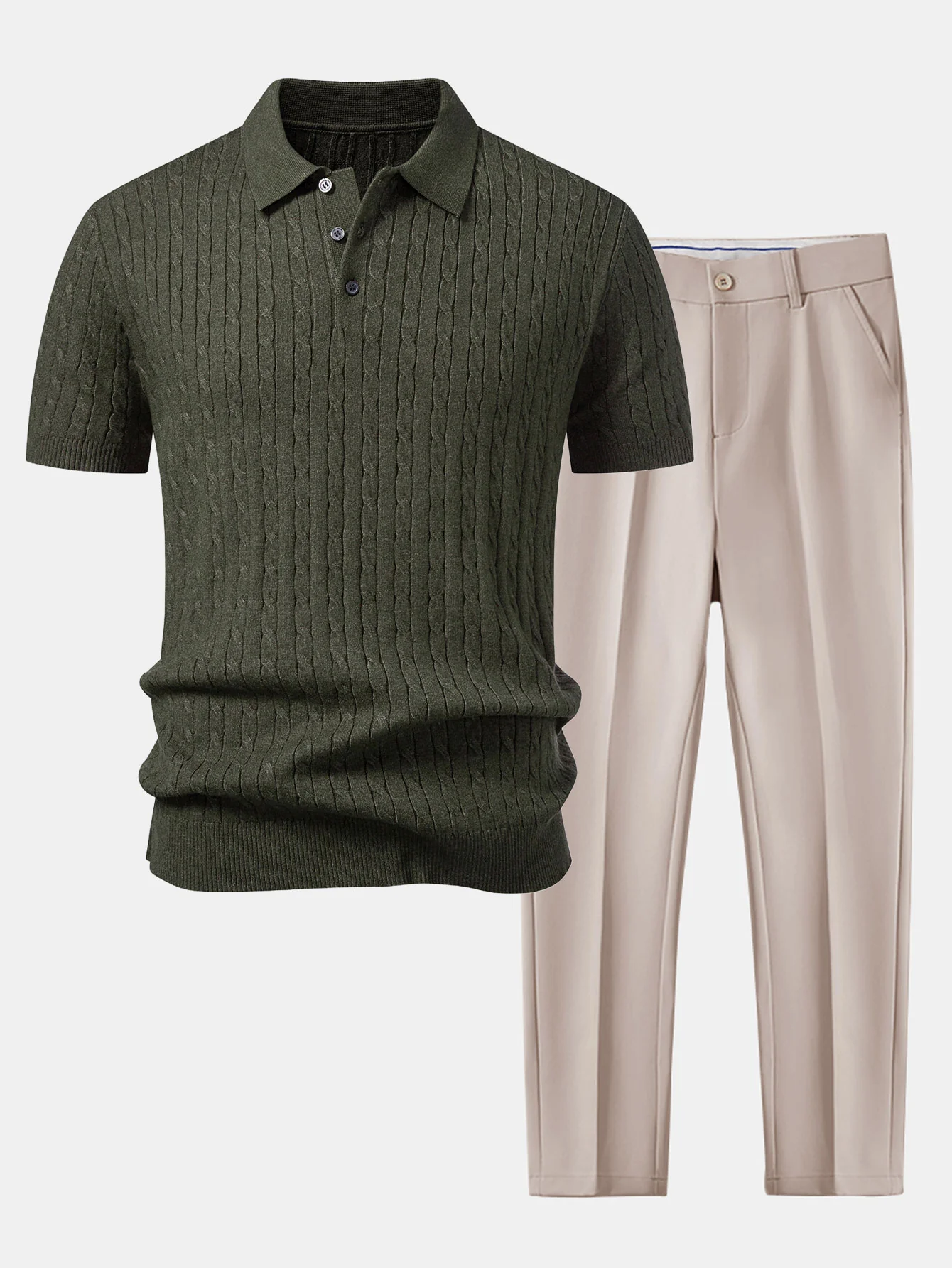 Twisted Jacquard Knit Polo & Slim Fit Tapered Trousers - Image 2