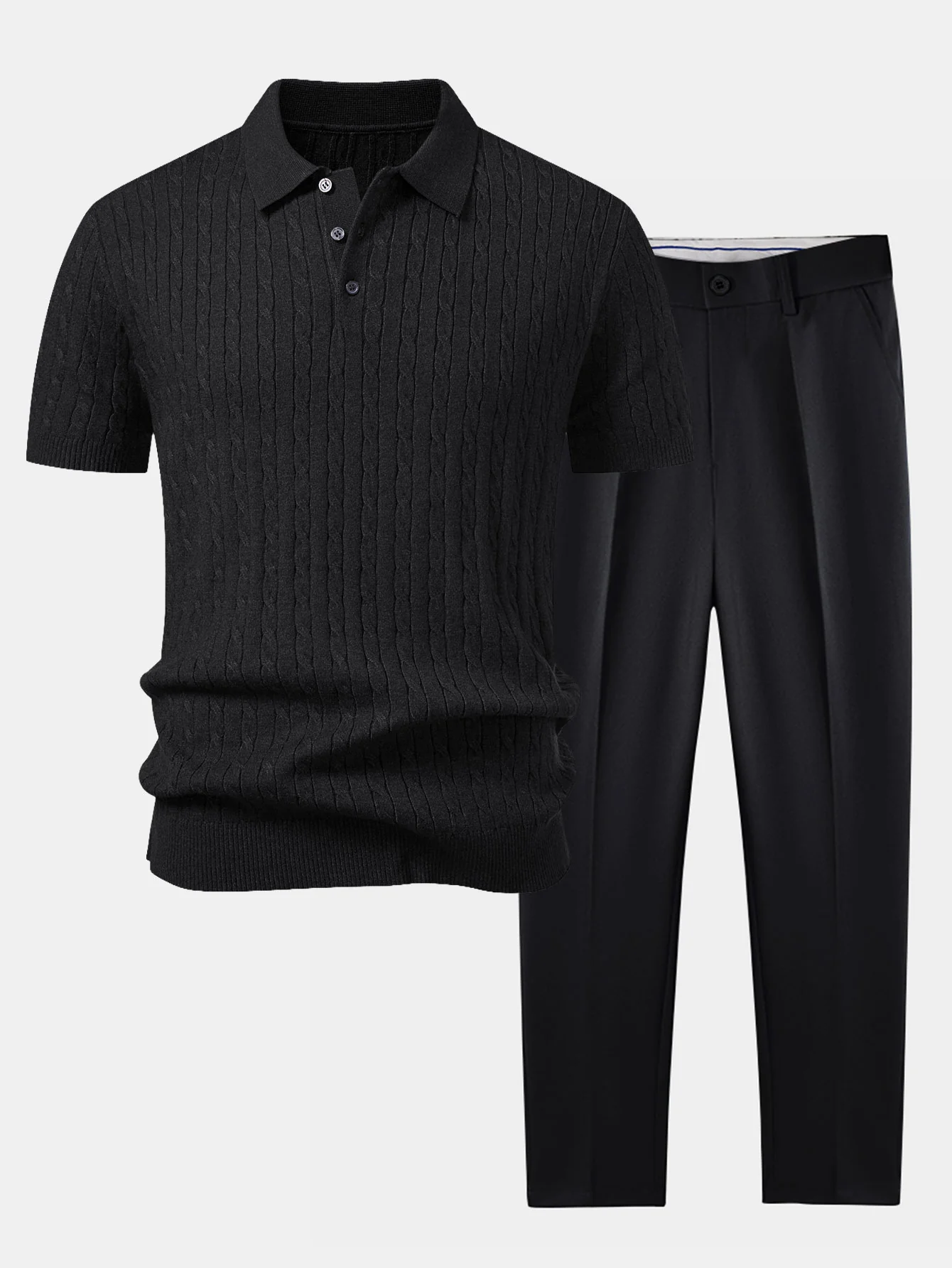 Twisted Jacquard Knit Polo & Slim Fit Tapered Trousers - Image 3