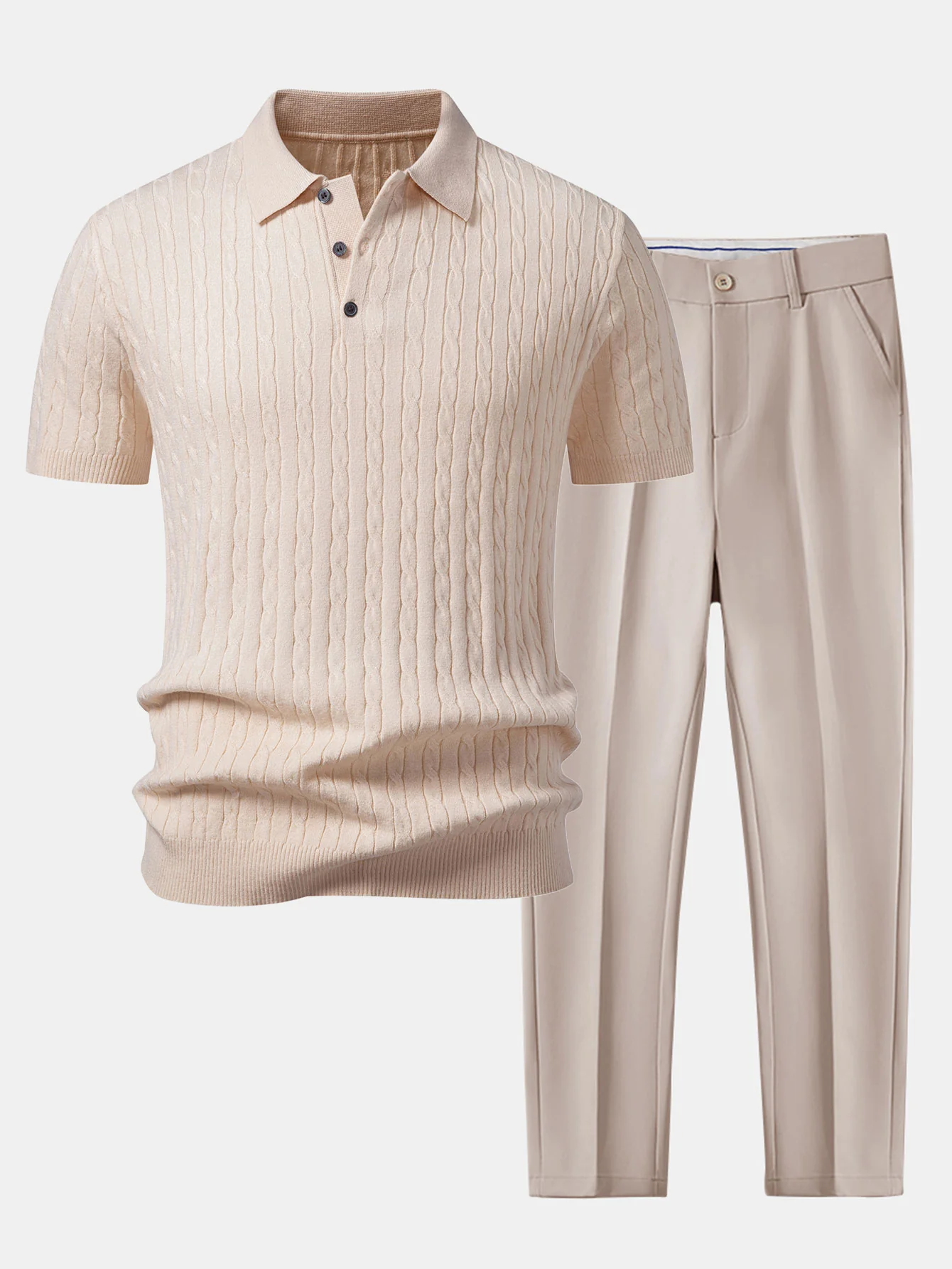 Twisted Jacquard Knit Polo & Slim Fit Tapered Trousers - Image 4
