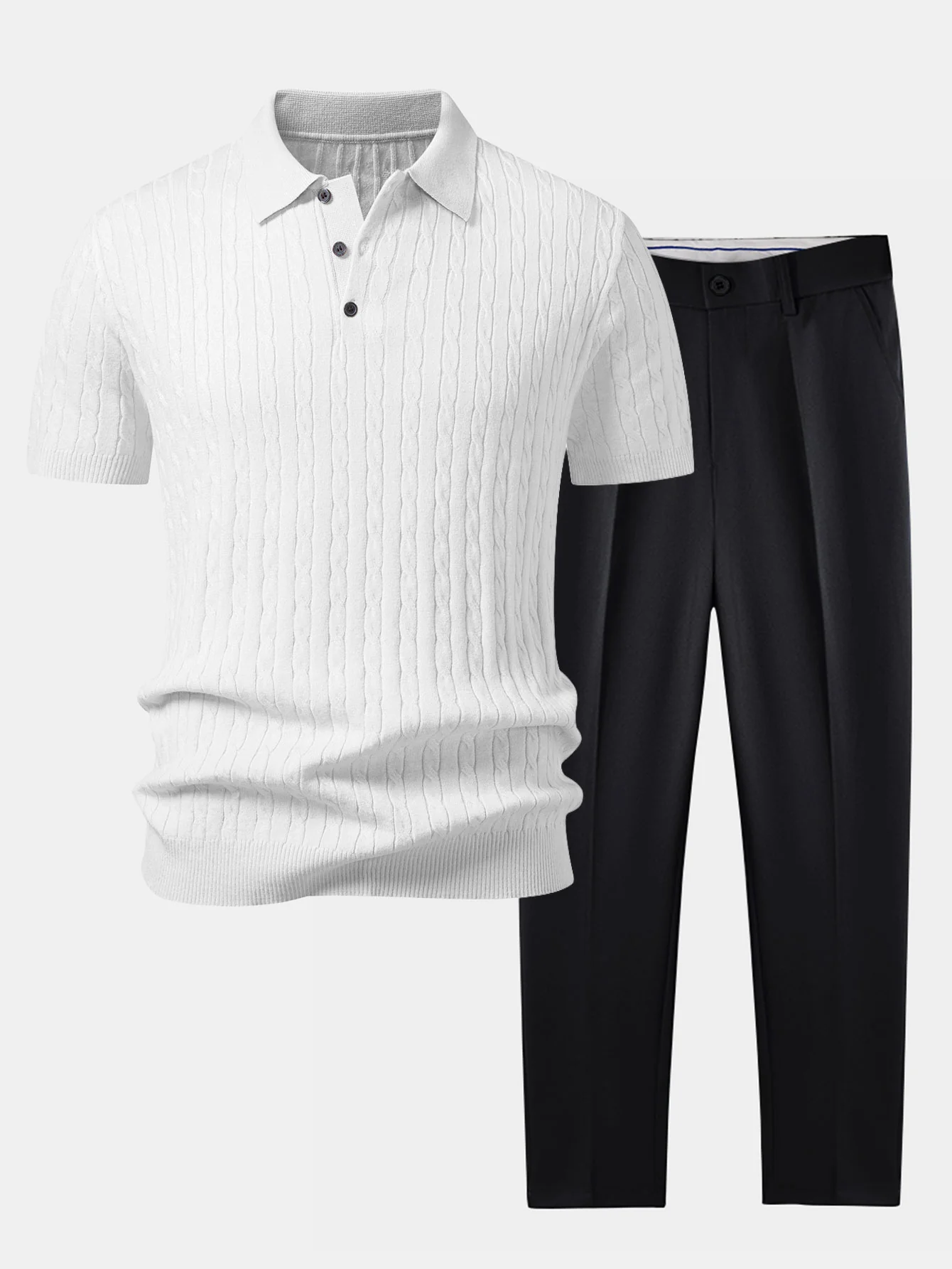 Twisted Jacquard Knit Polo & Slim Fit Tapered Trousers - Image 5