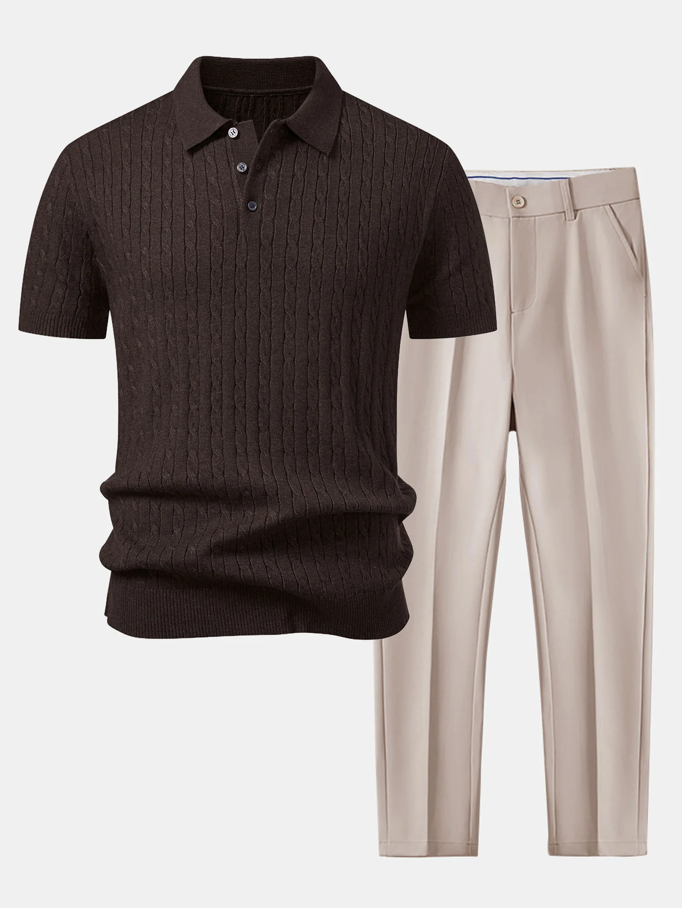 Twisted Jacquard Knit Polo & Slim Fit Tapered Trousers - Image 6