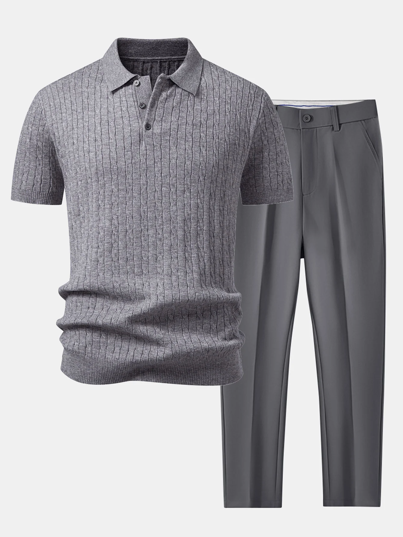 Twisted Jacquard Knit Polo & Slim Fit Tapered Trousers - Image 7