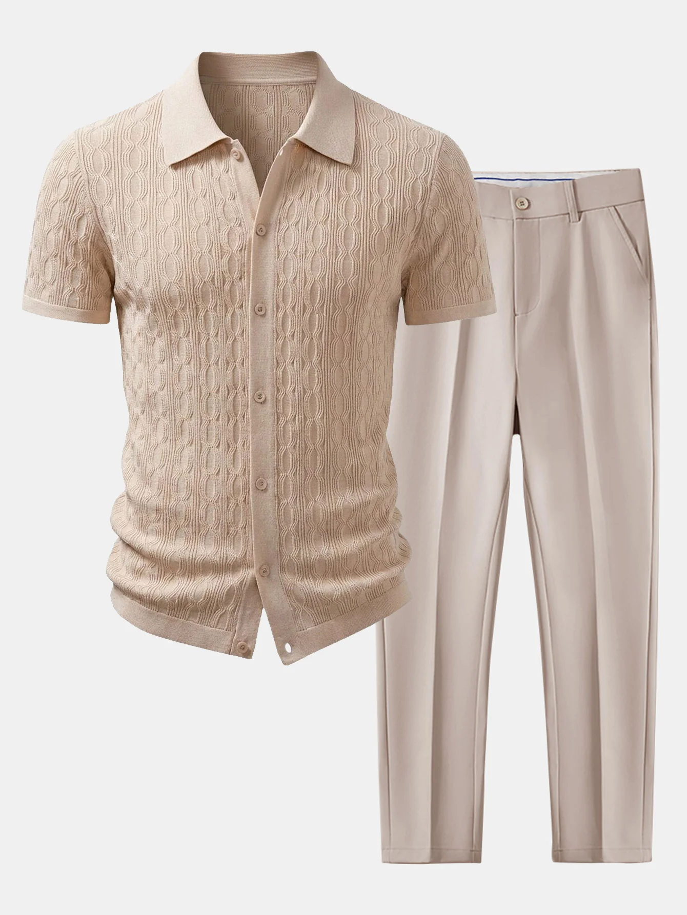Twisted Jacquard Knit Shirt & Slim Fit Tapered Trousers - Image 3