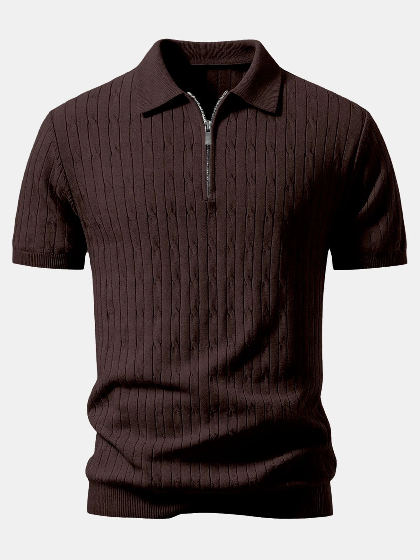 Twisted Jacquard Zipper Knit Polo - Image 7