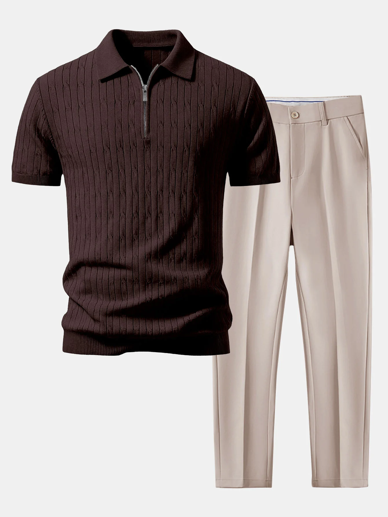 Twisted Jacquard Zipper Knit Polo & Slim Fit Tapered Trousers - Image 4