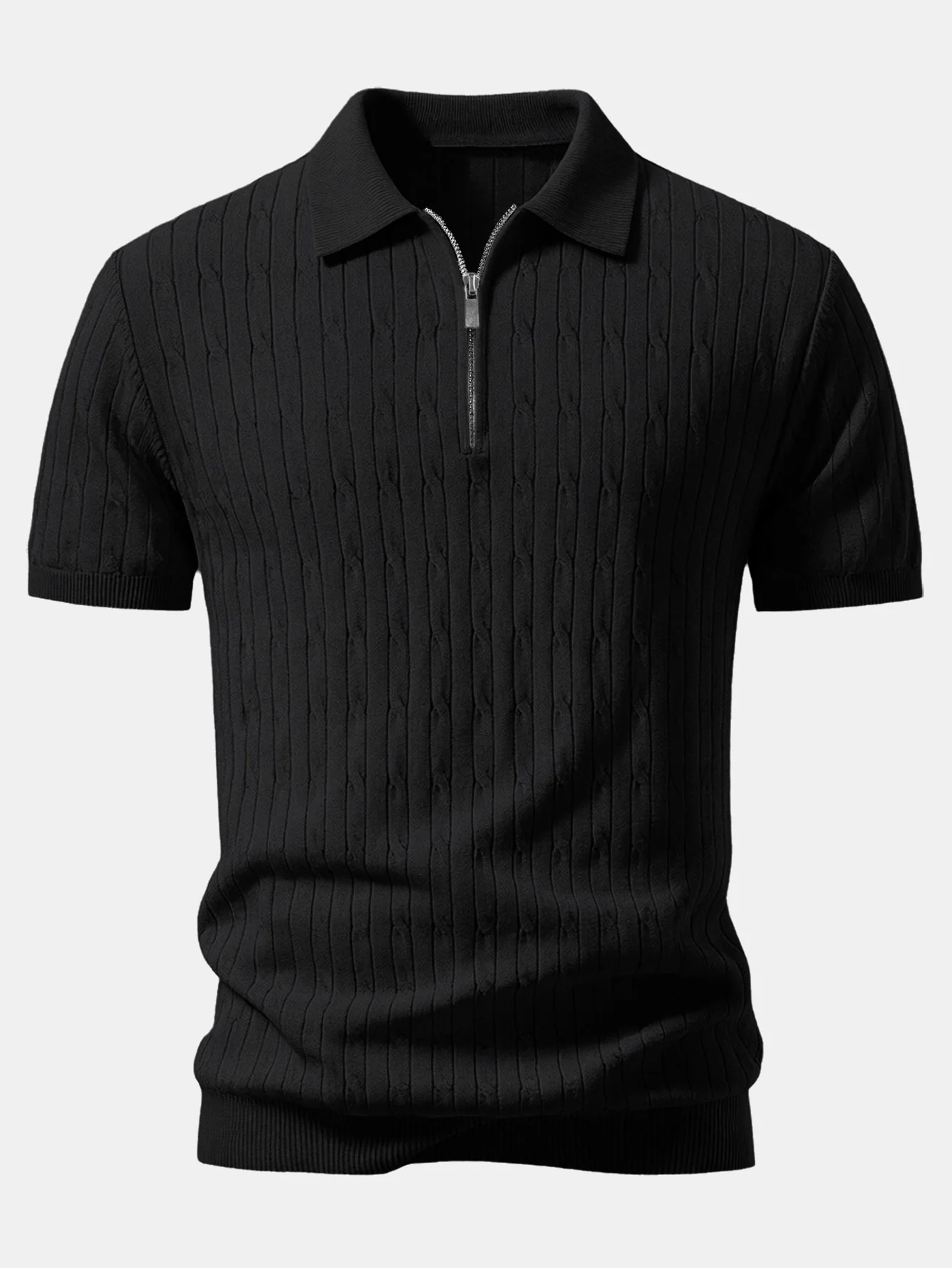 Twisted Jacquard Zipper Knit Polo - Image 3