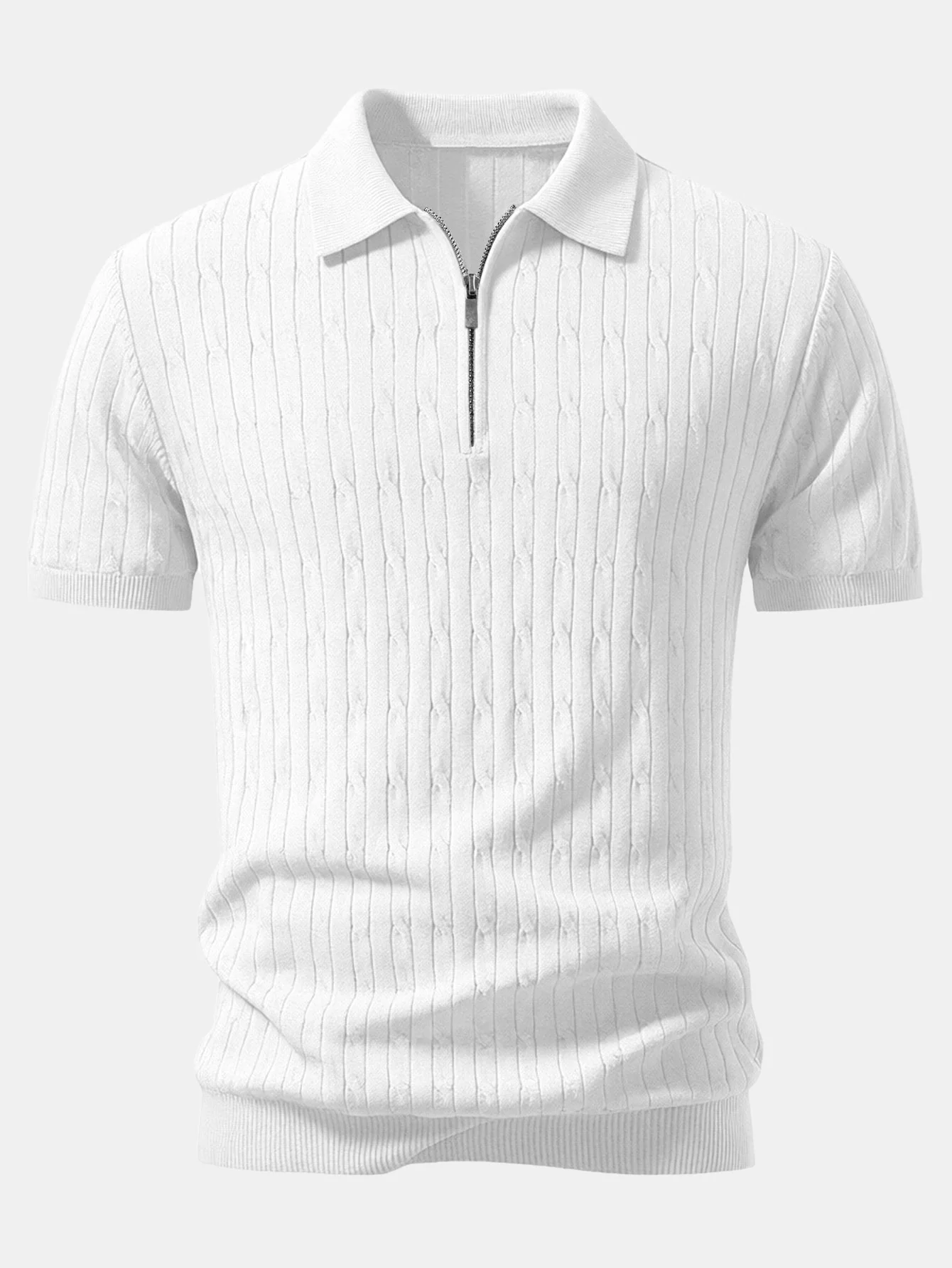 Twisted Jacquard Zipper Knit Polo - Image 5