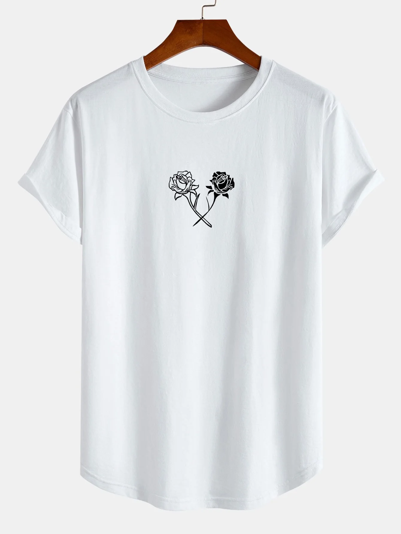 Zwei Rosen Druck Baumwolle Bogen Saum T-Shirt - Image 3