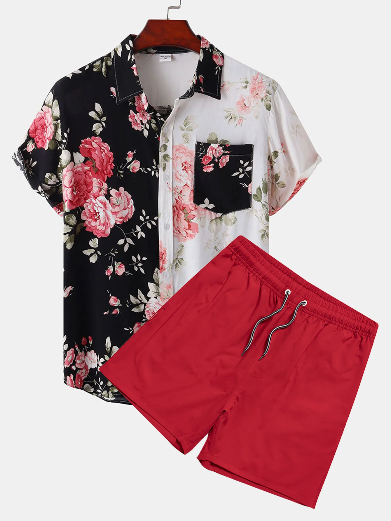 Zweifarbiges Blumenmuster Hemd & Badehose