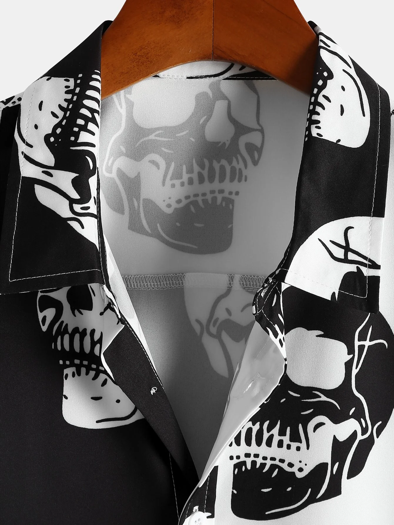 Zweifarbiges Totenkopf-Print-Shirt - Image 3