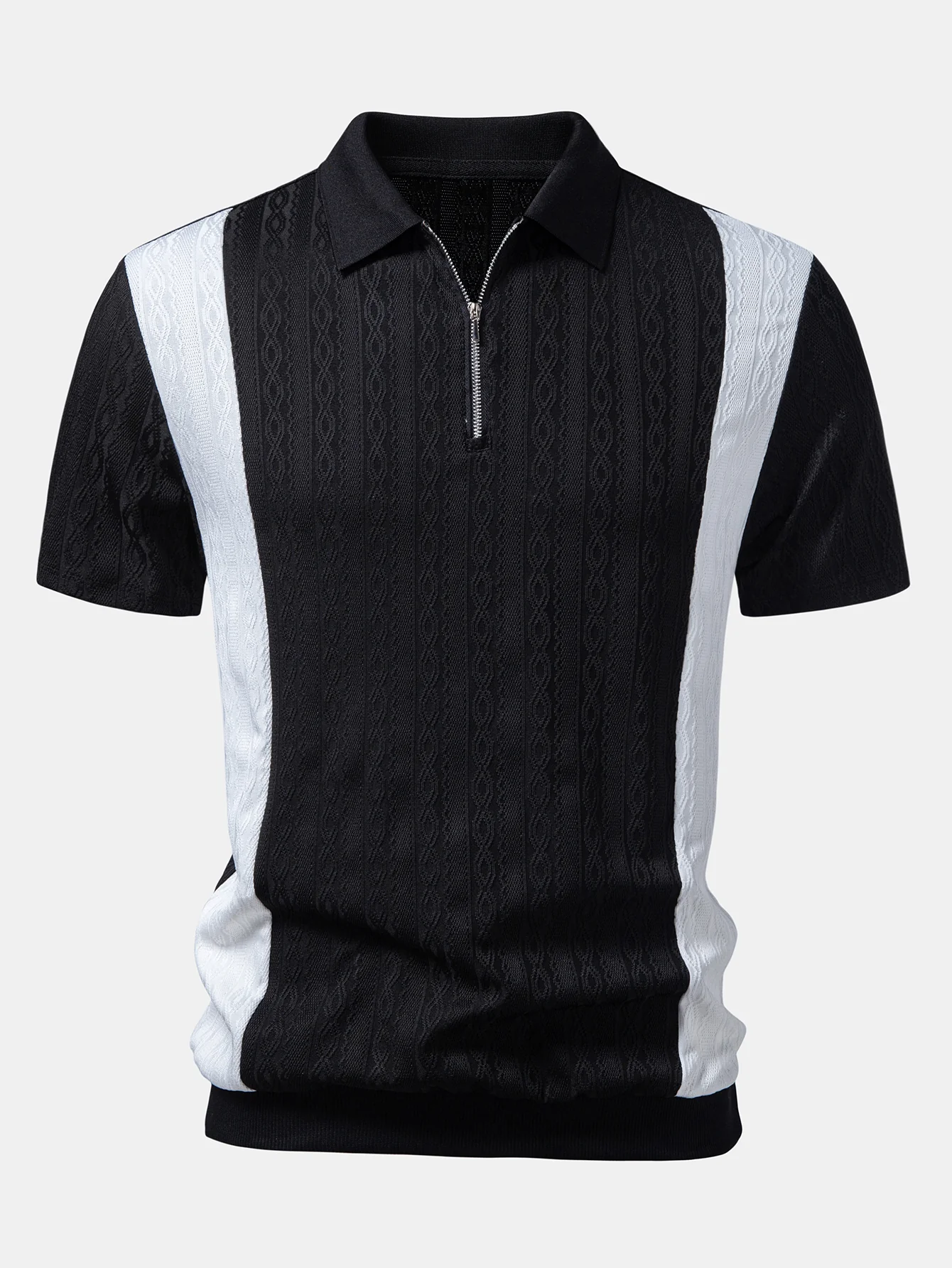 Two Tone Twisted Jacquard Zipper Knit Polo - Image 3