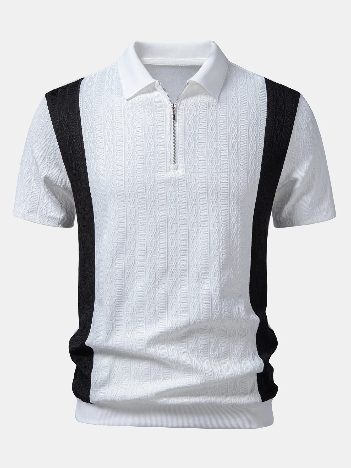 Two Tone Twisted Jacquard Zipper Knit Polo - Image 5