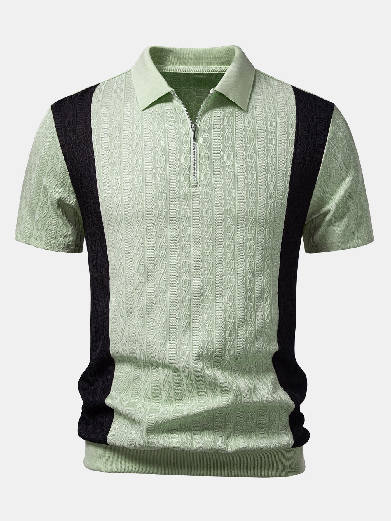 Two Tone Twisted Jacquard Zipper Knit Polo - Image 7