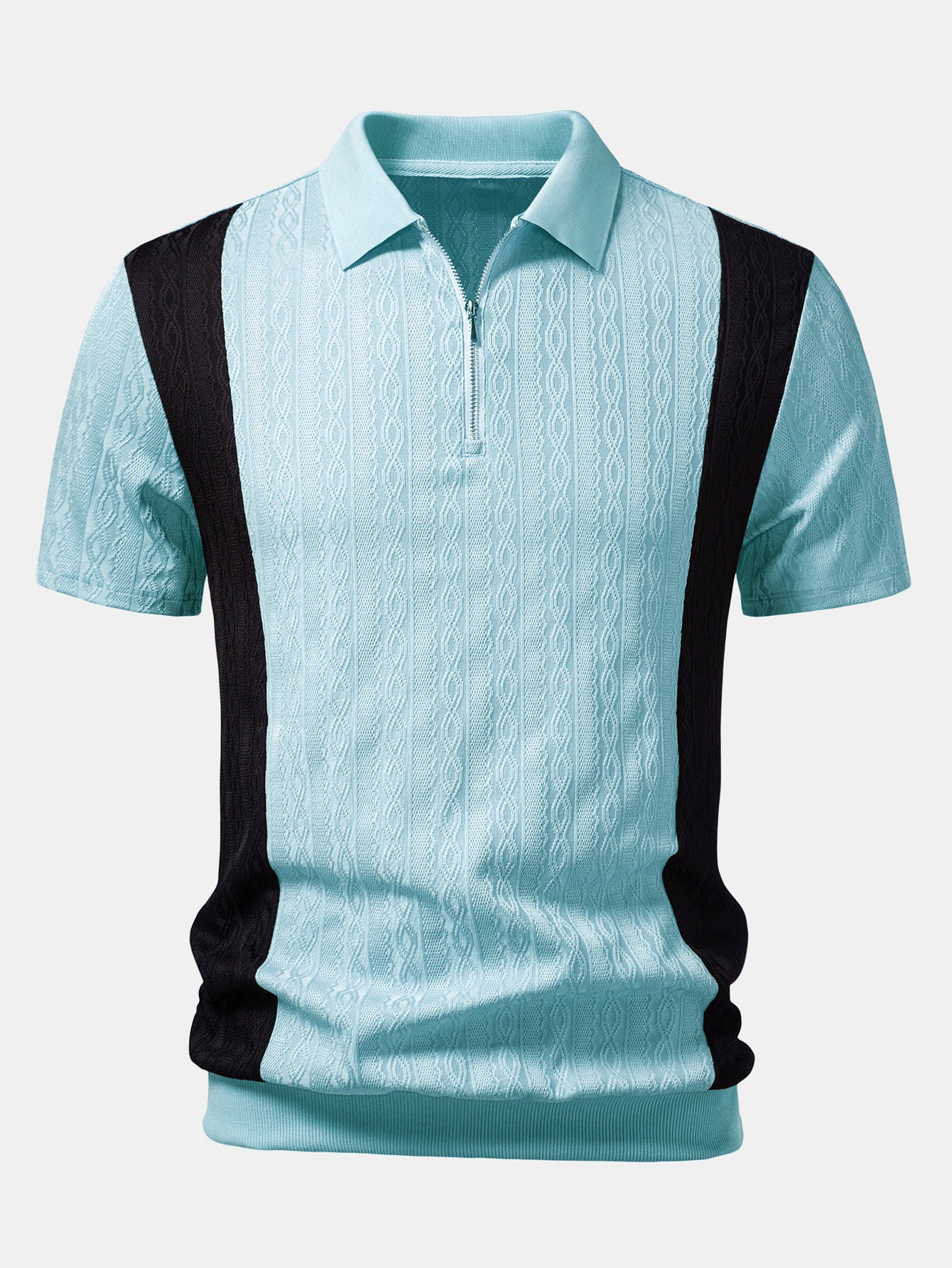 Two Tone Twisted Jacquard Zipper Knit Polo - Image 9