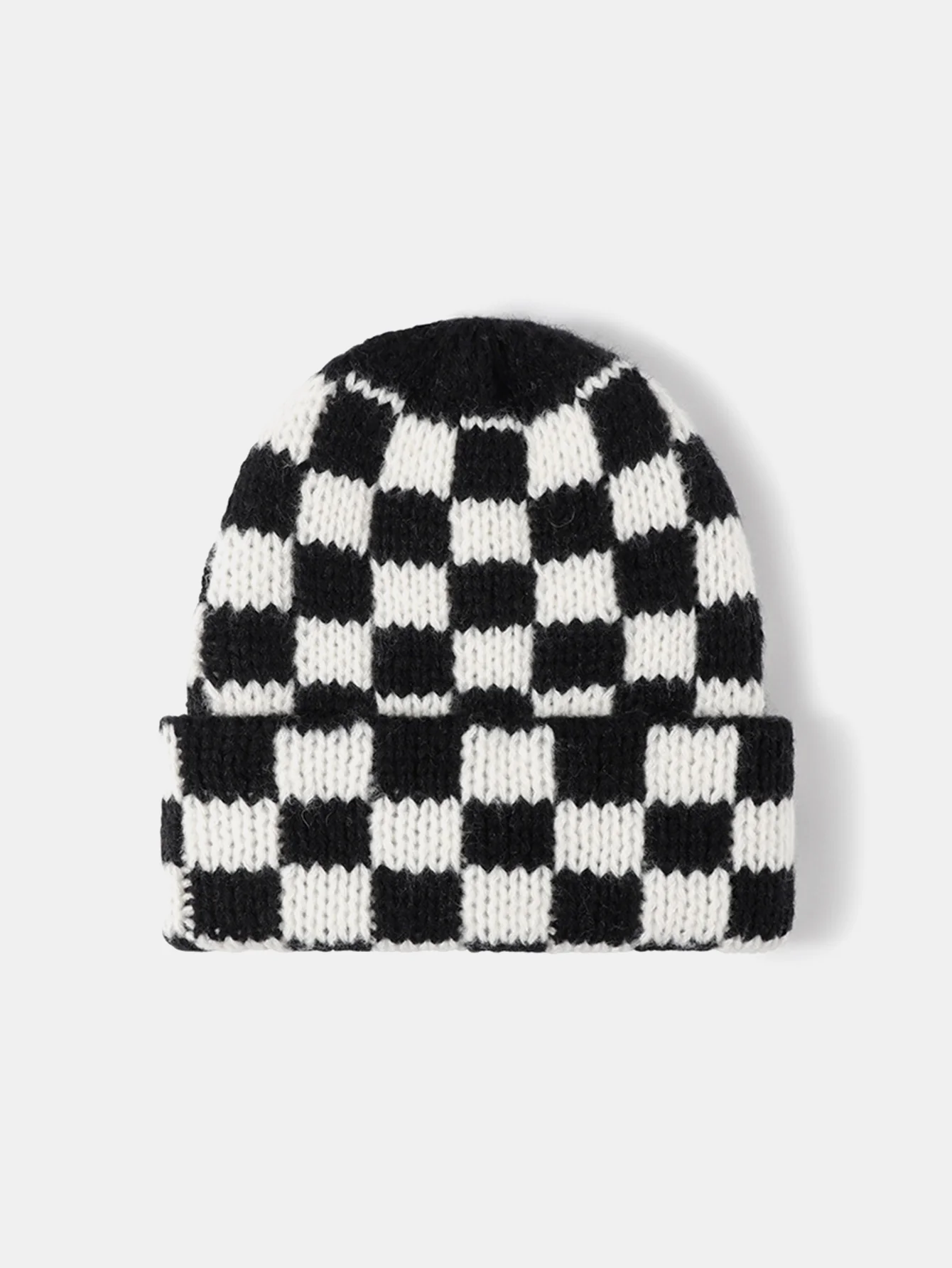 Unisex Autumn/Winter Thick Double-Layer Checkerboard Knitted Hat Outdoor Warm Couple Cap - Image 11