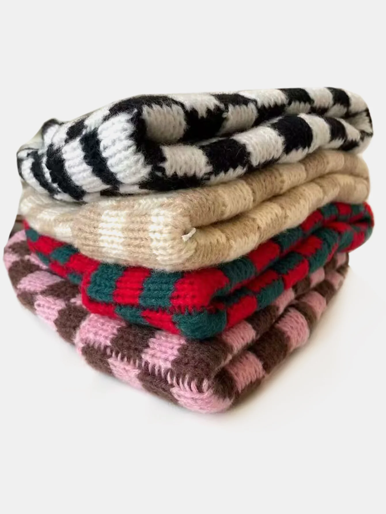 Unisex Autumn/Winter Thick Double-Layer Checkerboard Knitted Hat Outdoor Warm Couple Cap - Image 19