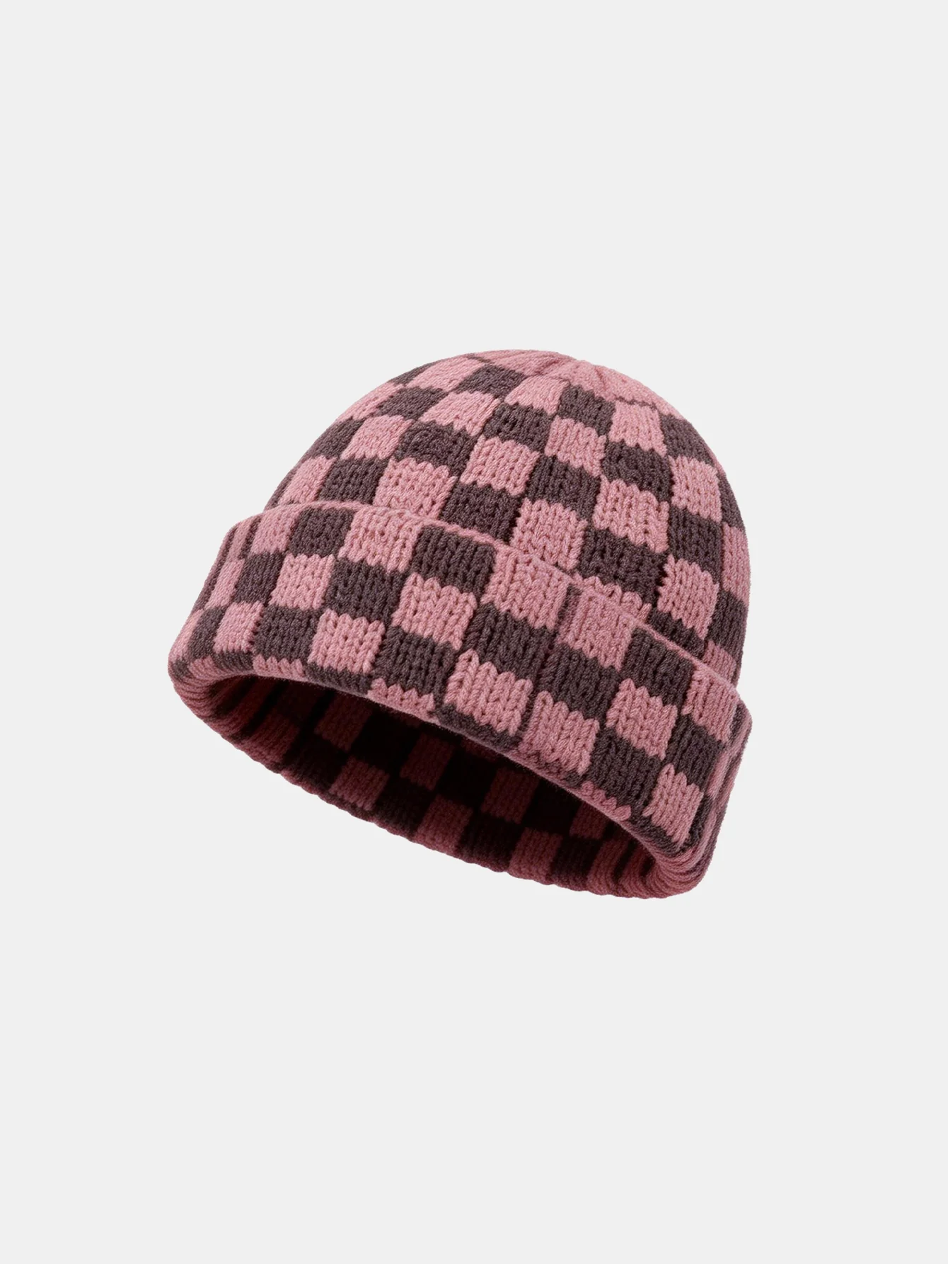 Unisex Autumn/Winter Thick Double-Layer Checkerboard Knitted Hat Outdoor Warm Couple Cap - Image 2