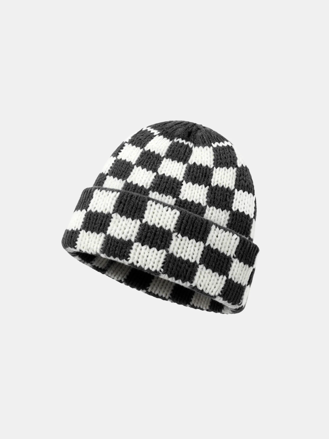 Unisex Autumn/Winter Thick Double-Layer Checkerboard Knitted Hat Outdoor Warm Couple Cap - Image 3
