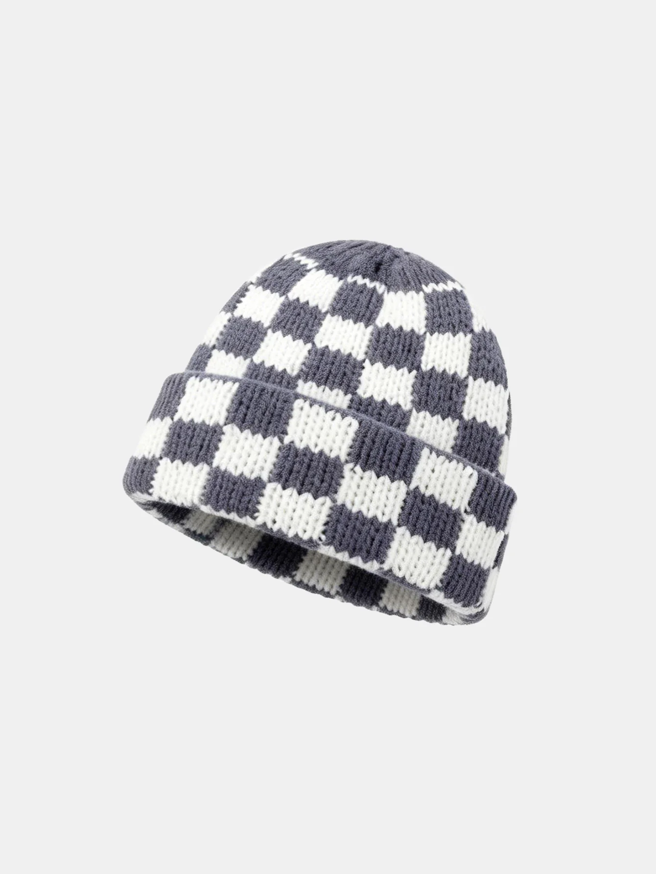 Unisex Autumn/Winter Thick Double-Layer Checkerboard Knitted Hat Outdoor Warm Couple Cap - Image 4