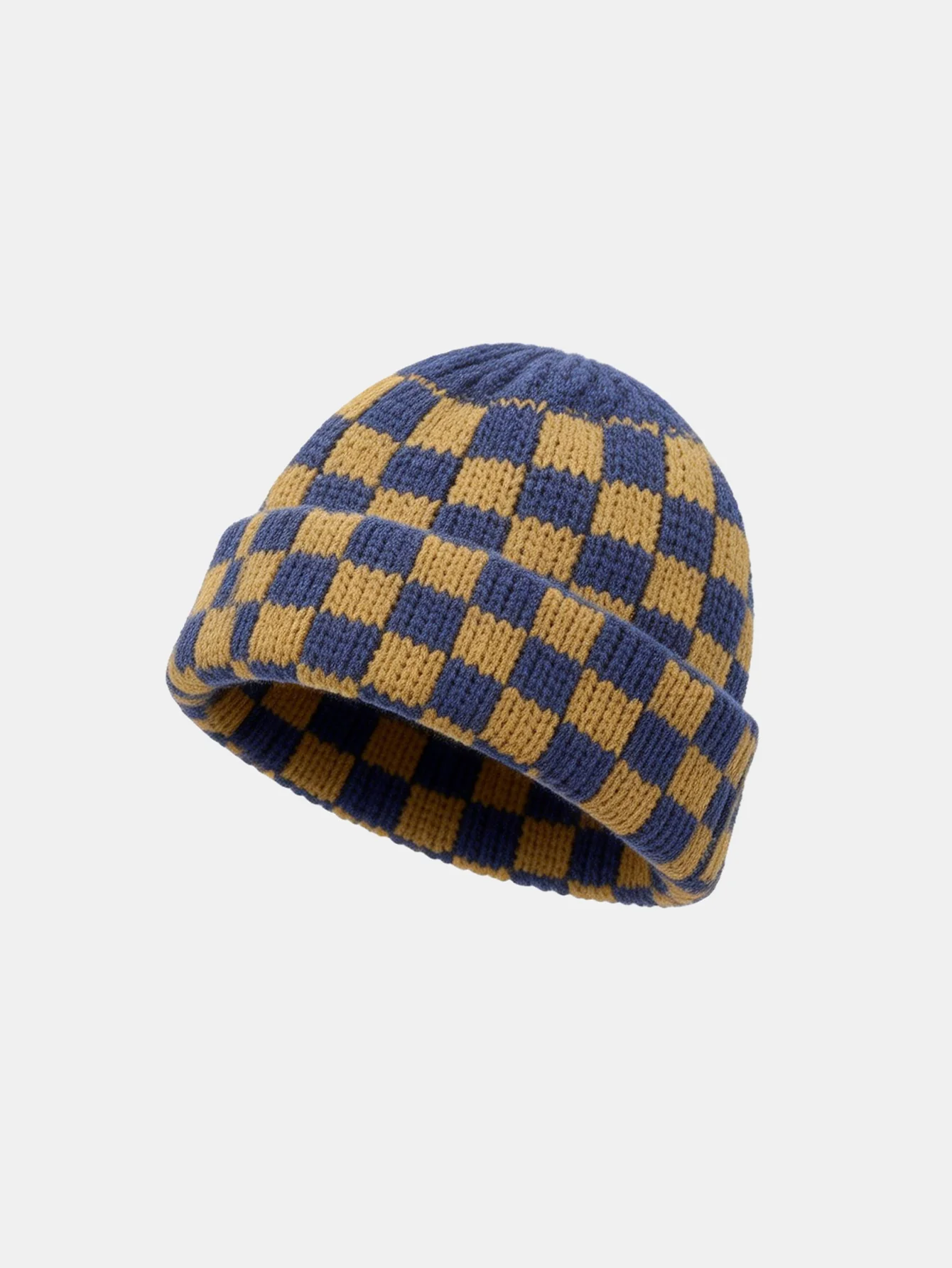 Unisex Autumn/Winter Thick Double-Layer Checkerboard Knitted Hat Outdoor Warm Couple Cap - Image 5