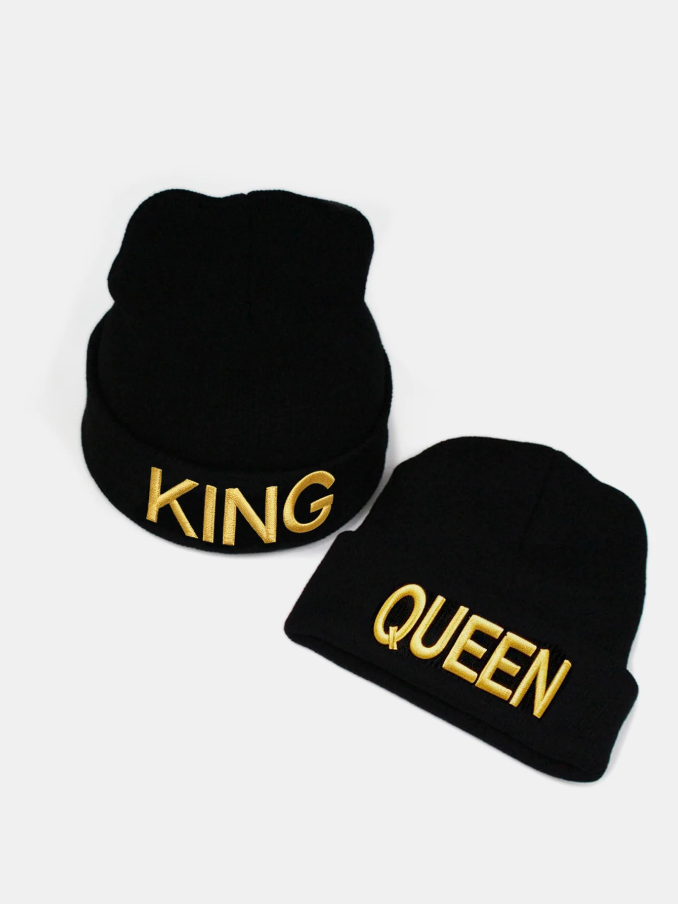 Unisex Queen And King Embroidery Knitted Hat Set - Image 10