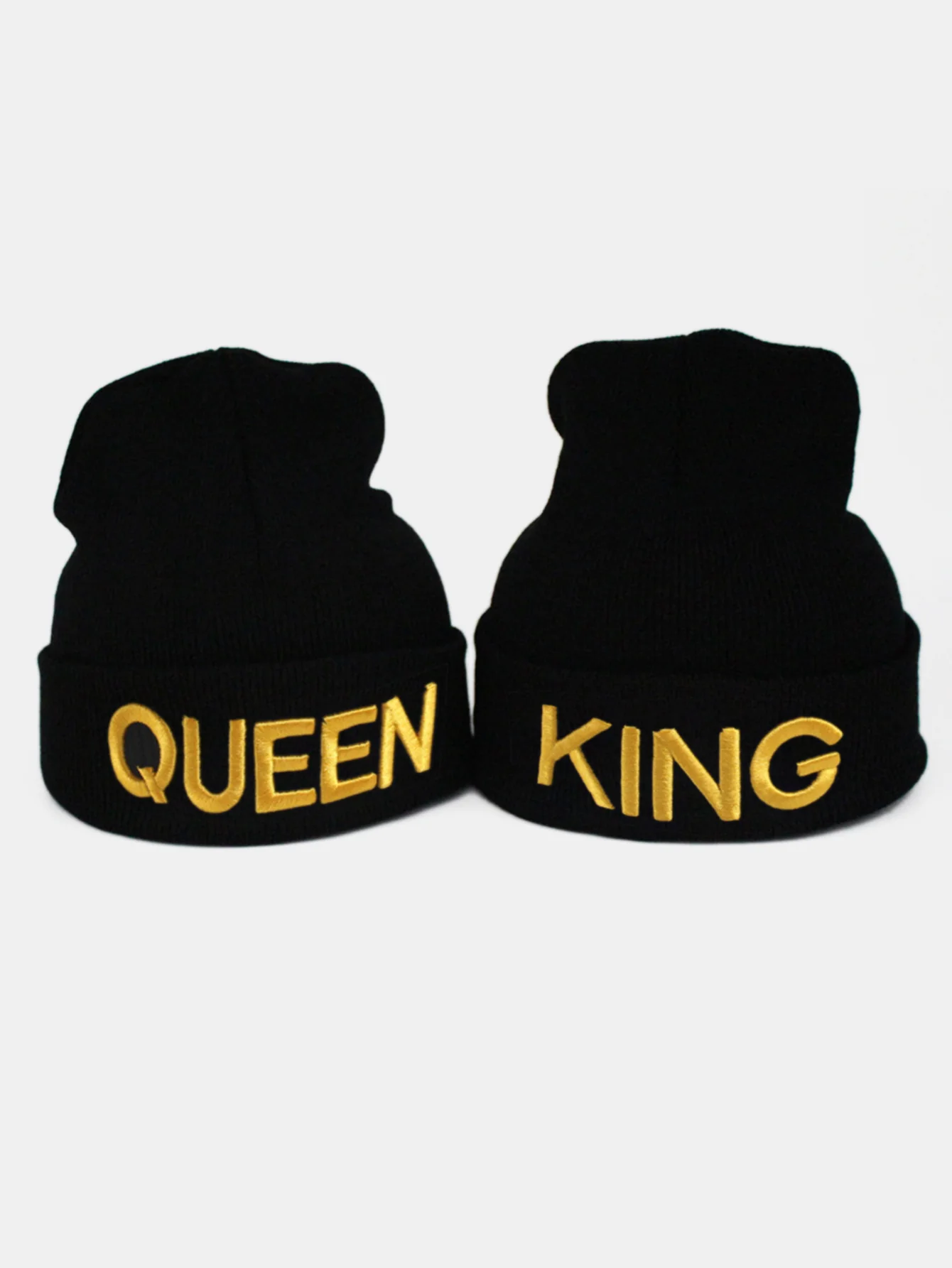 Unisex Queen And King Embroidery Knitted Hat Set - Image 11