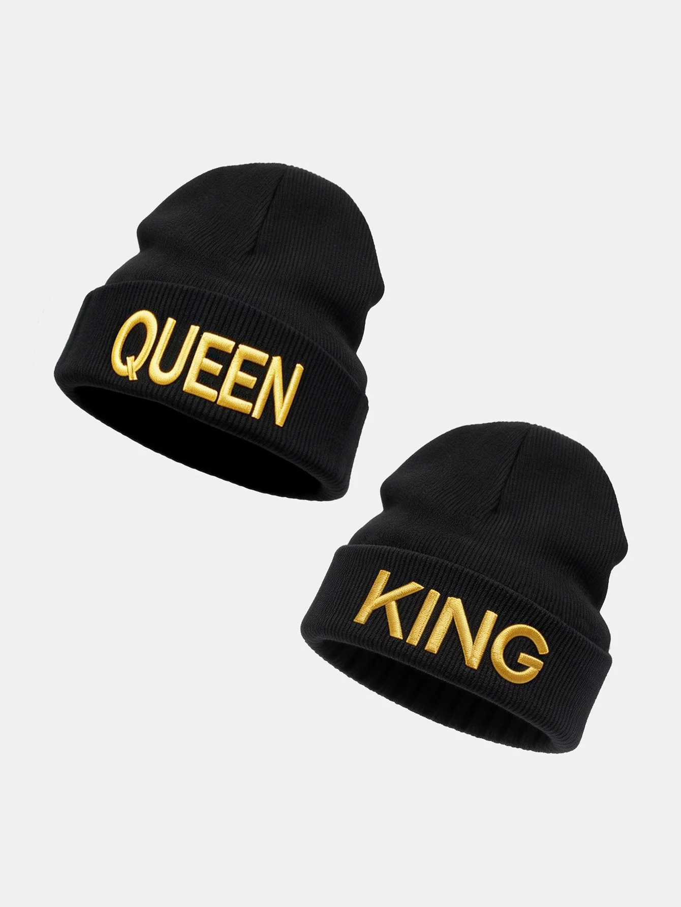 Unisex Queen And King Embroidery Knitted Hat Set - Image 2