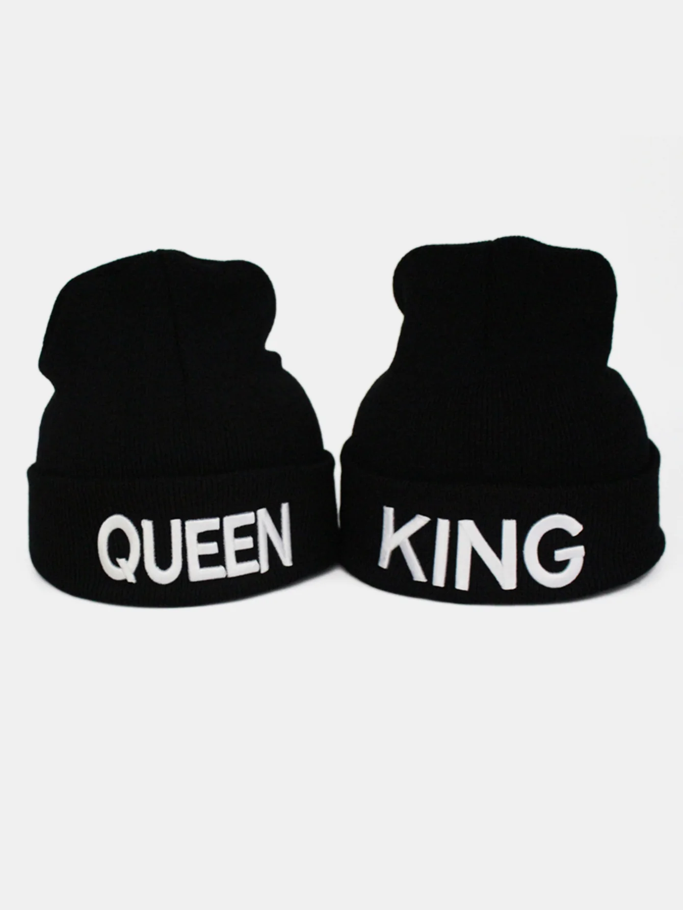 Unisex Queen And King Embroidery Knitted Hat Set - Image 7