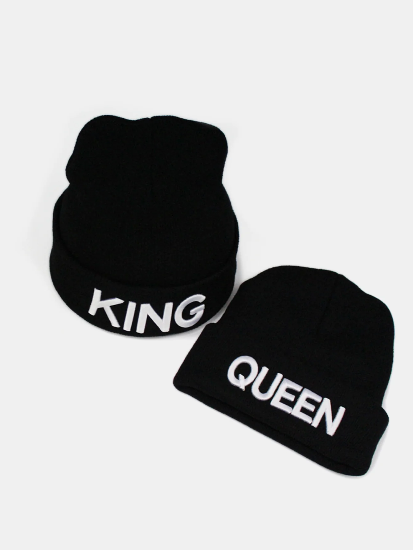 Unisex Queen And King Embroidery Knitted Hat Set - Image 8