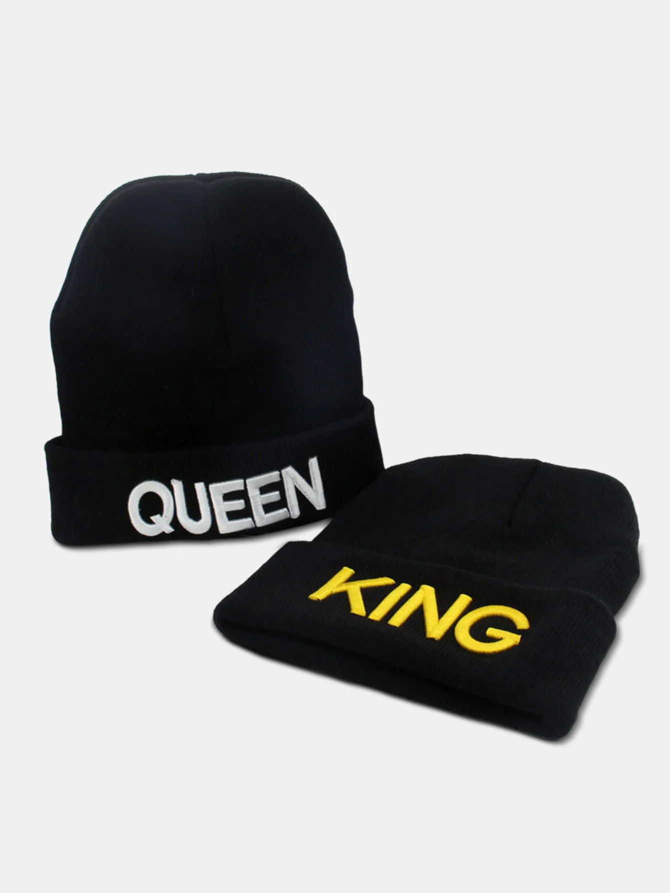Unisex Queen And King Embroidery Knitted Hat Set - Image 9