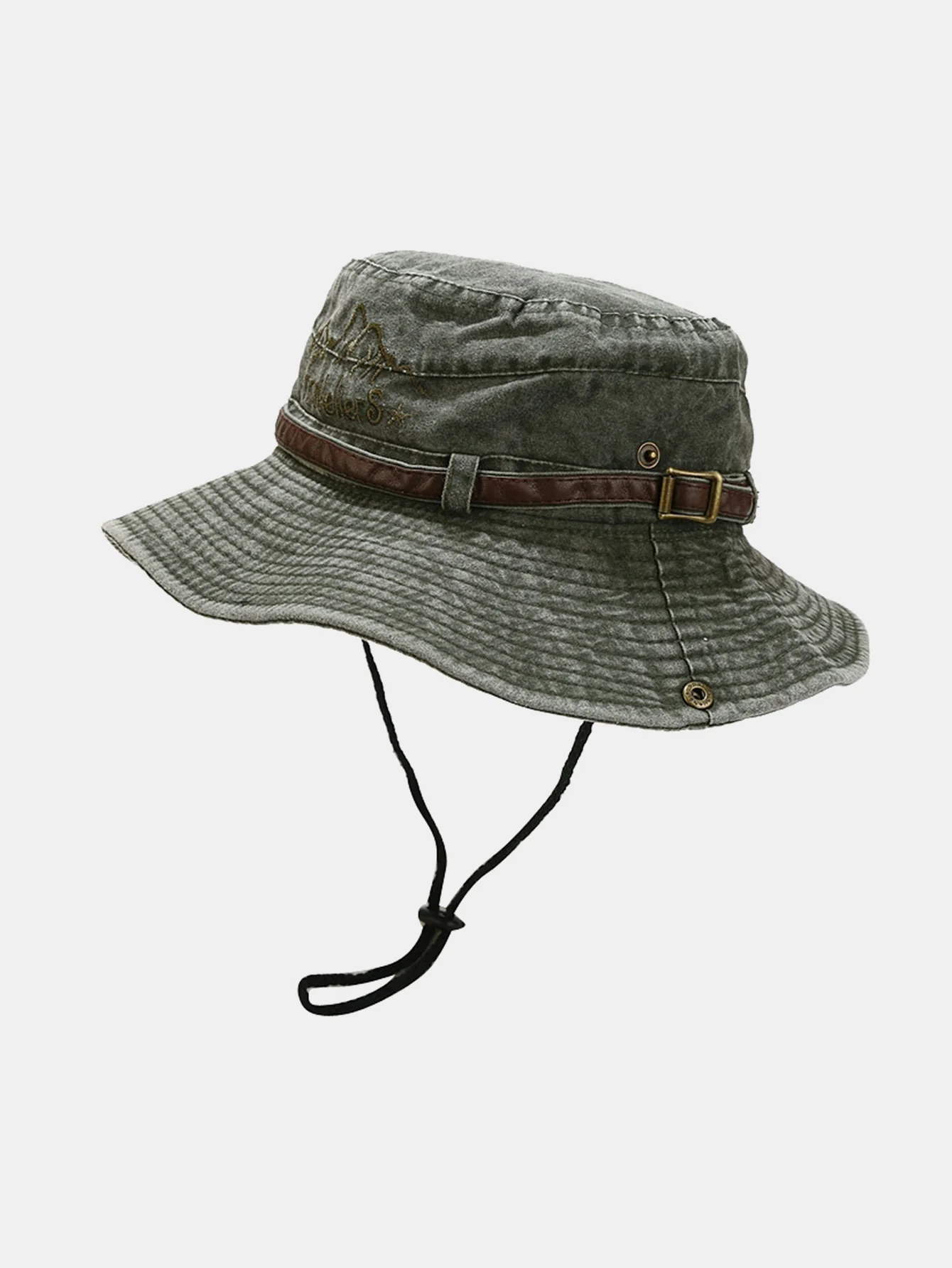 Unisex Vintage Snow Mountain Embroidery Pattern Wash Distressed Fisherman Hat