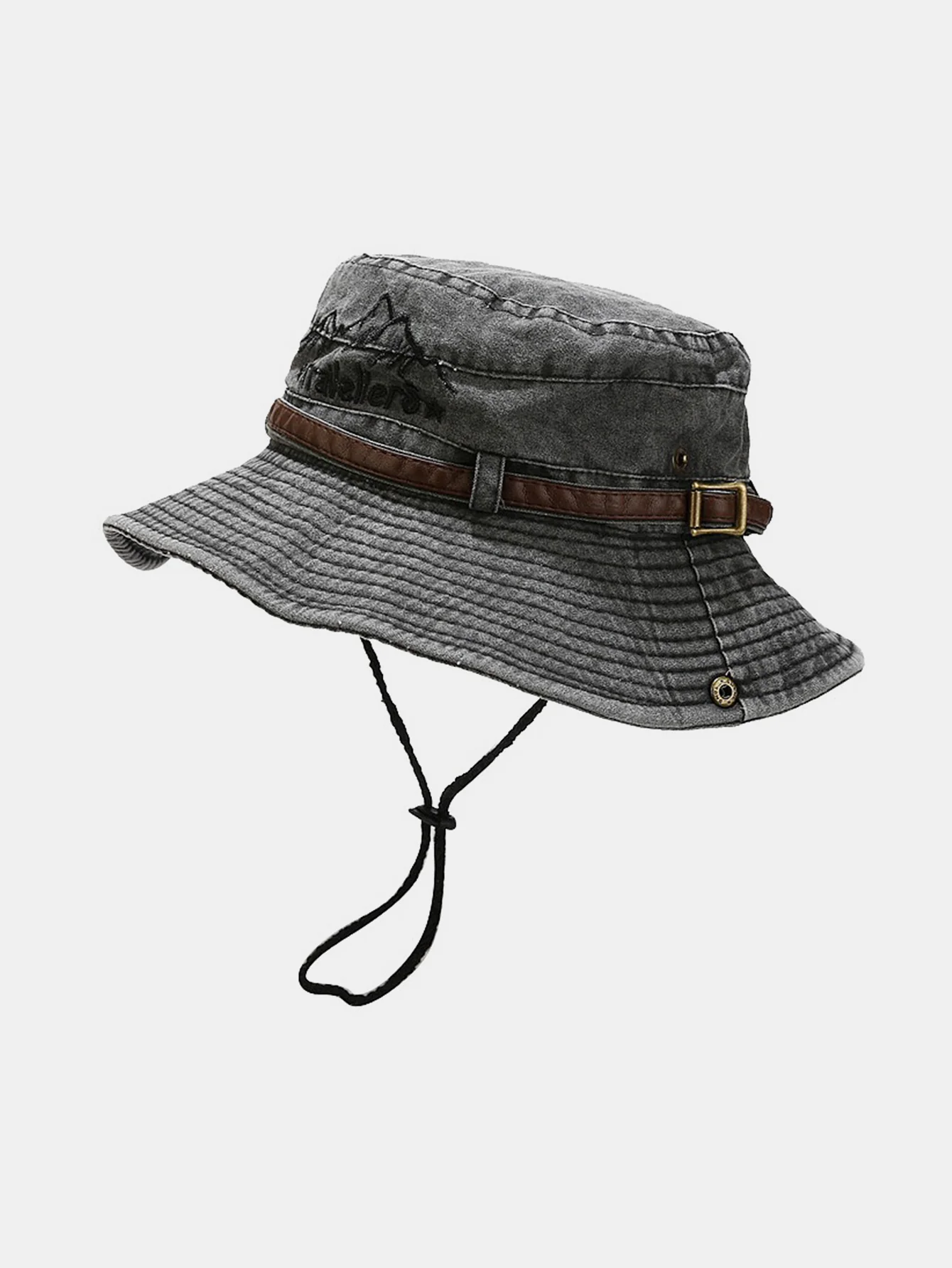 Unisex Vintage Snow Mountain Embroidery Pattern Wash Distressed Fisherman Hat - Image 2