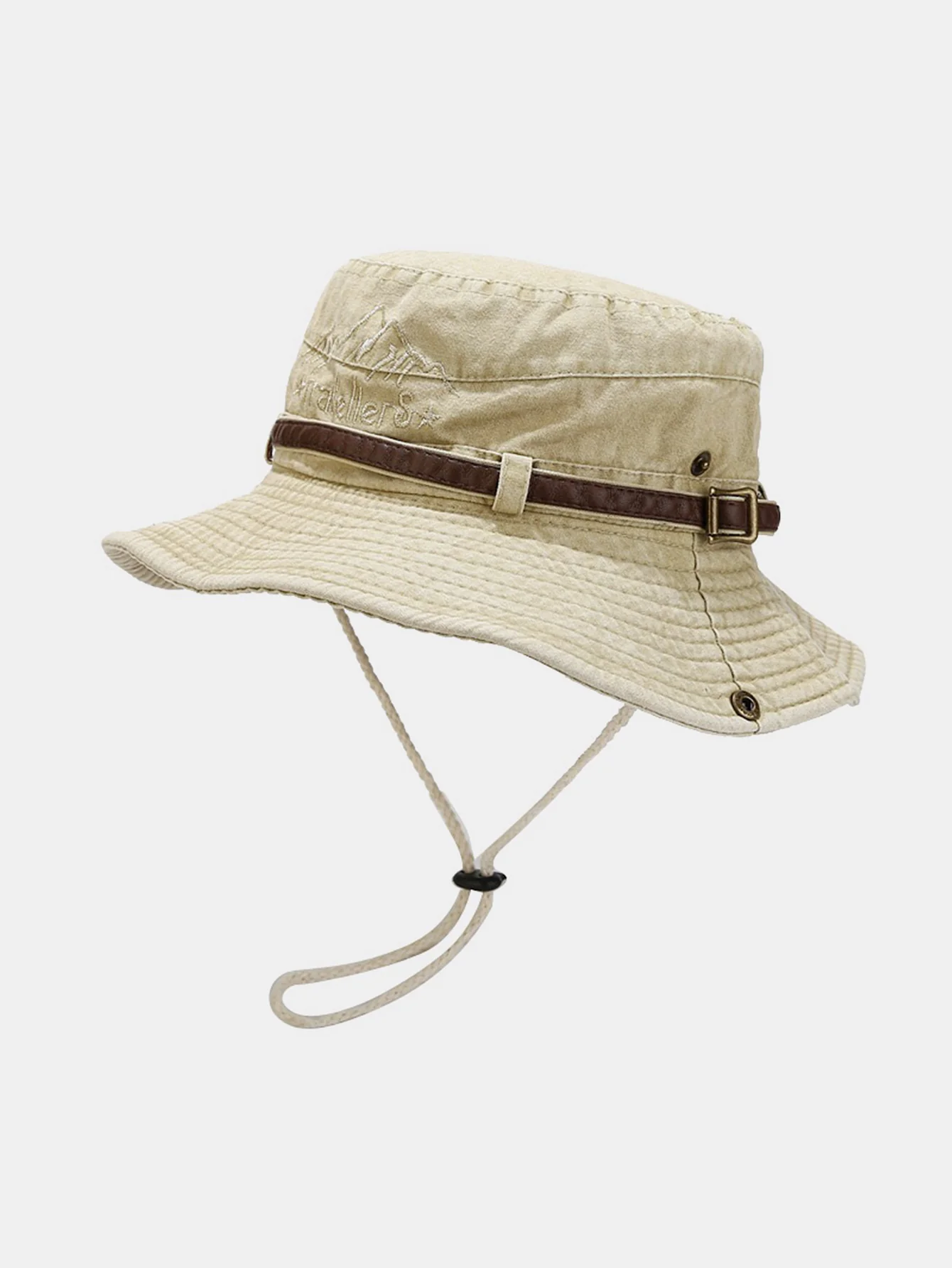 Unisex Vintage Snow Mountain Embroidery Pattern Wash Distressed Fisherman Hat - Image 3