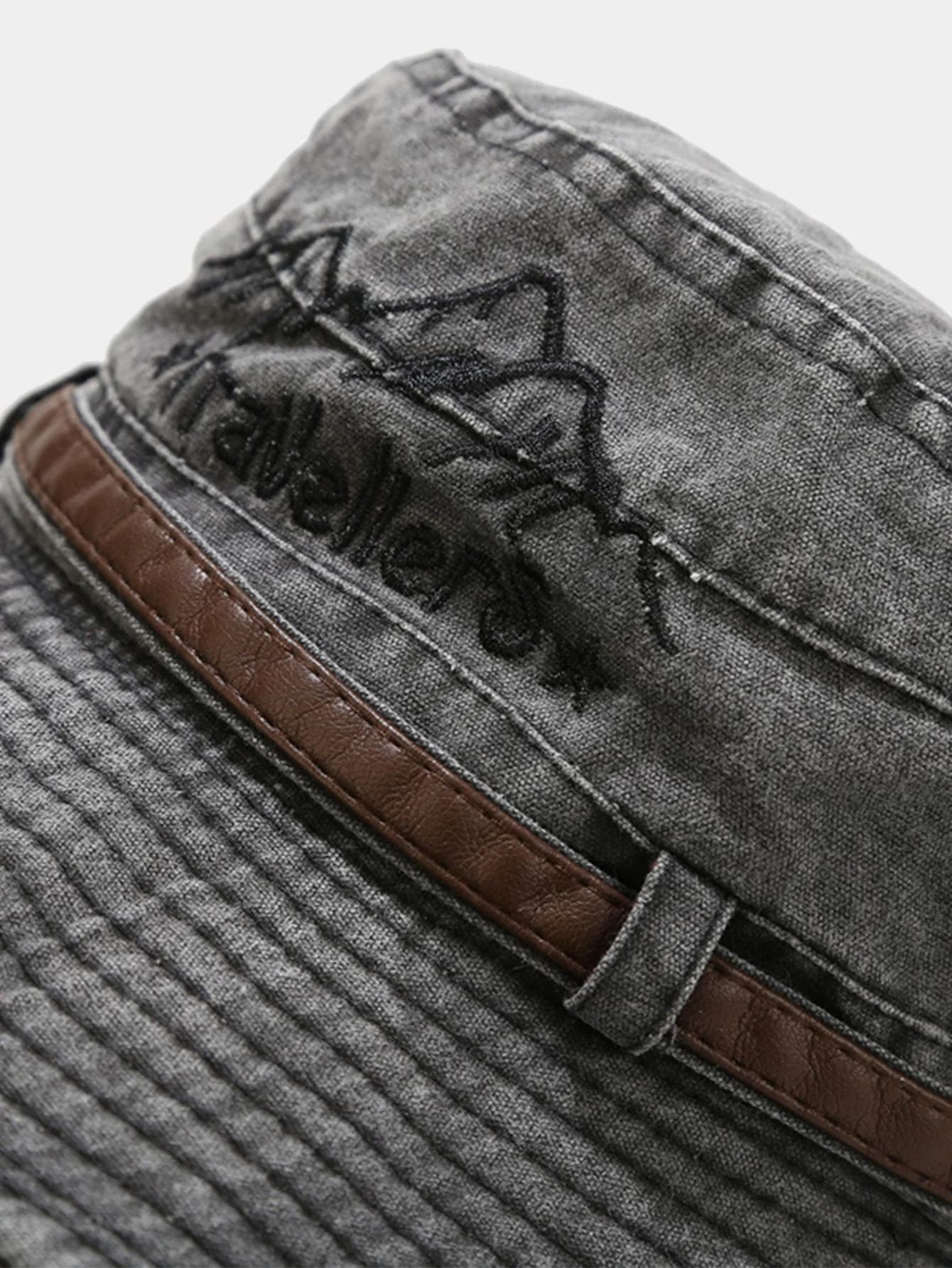 Unisex Vintage Snow Mountain Embroidery Pattern Wash Distressed Fisherman Hat - Image 4
