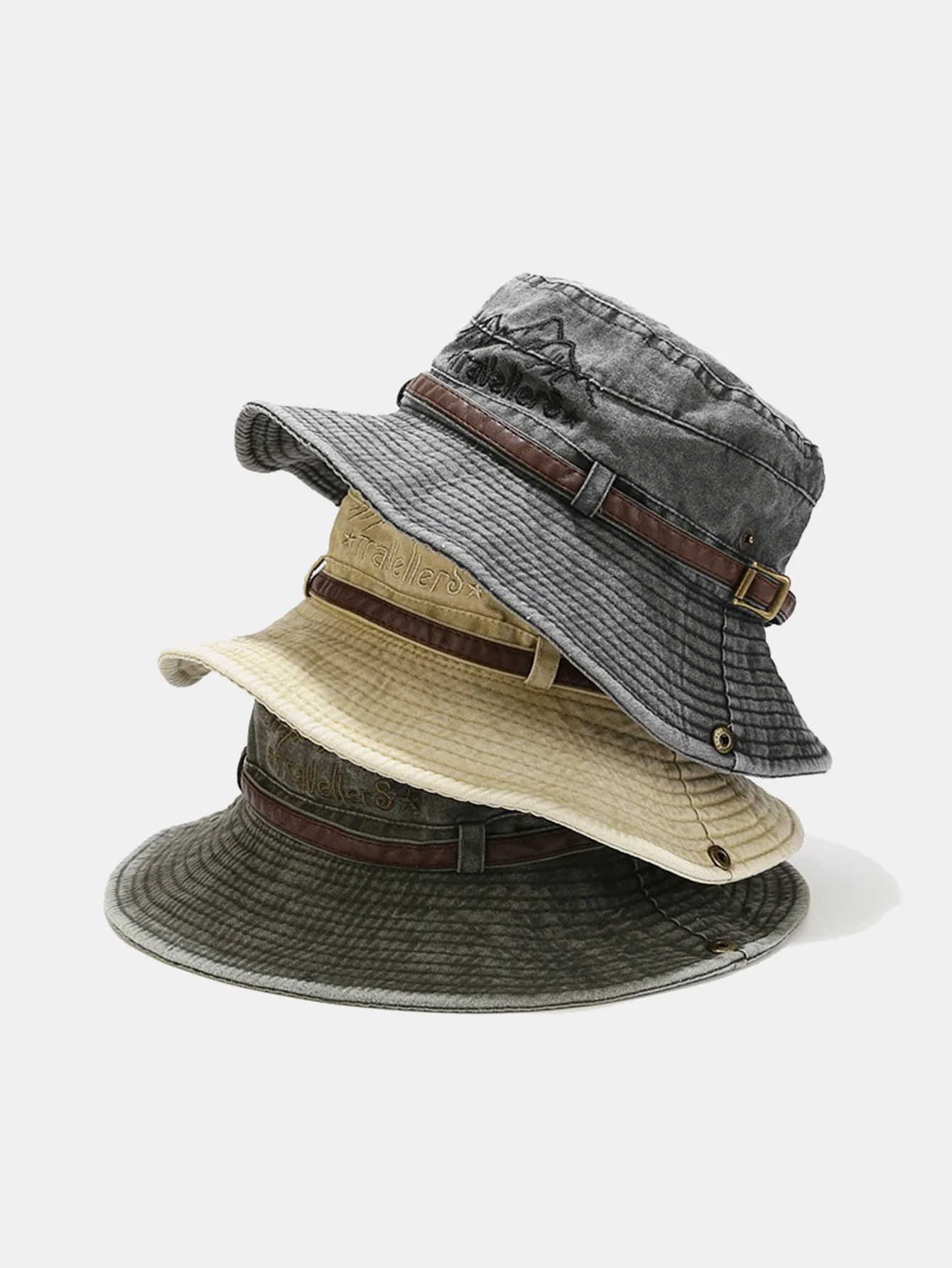 Unisex Vintage Snow Mountain Embroidery Pattern Wash Distressed Fisherman Hat - Image 6